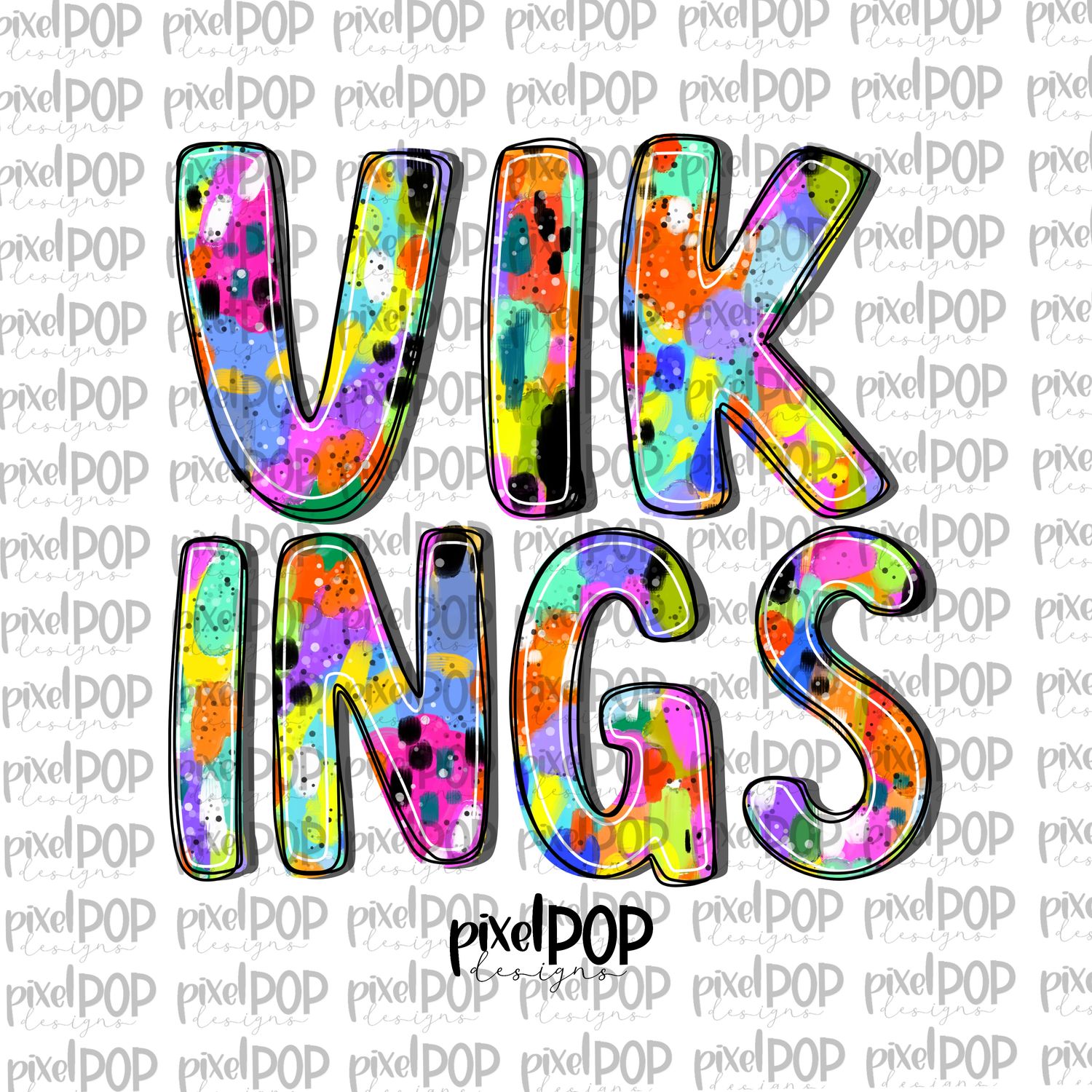 Vikings Abstract Acrylic Bright Mascots Hand Lettered Style PNG