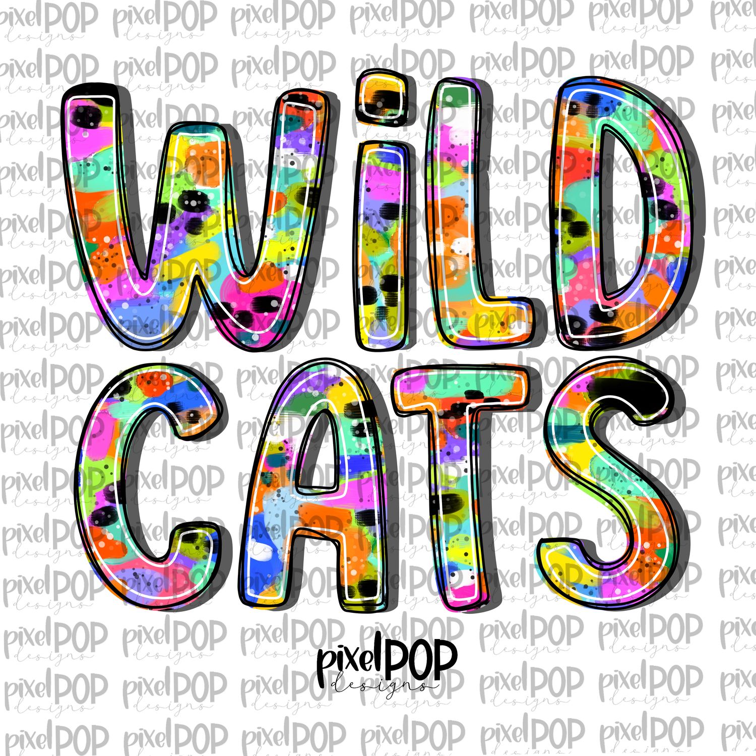 Wildcats Abstract Acrylic Bright Mascots Hand Lettered Style PNG