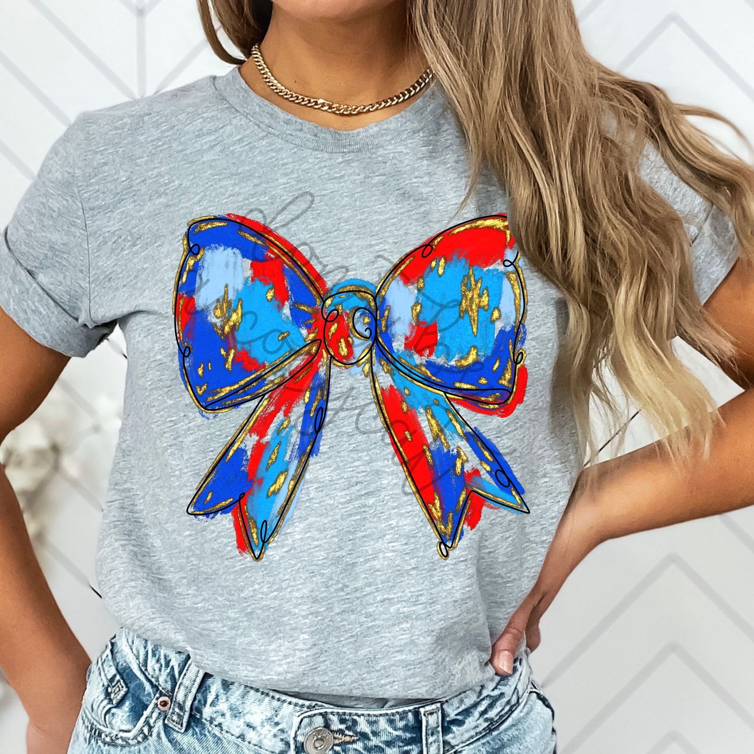 Red White Blue Bow Coquette Gold Foil PNG | July 4 Independence | Hand Drawn PNG | July 4th | Digital Download | Printable Art