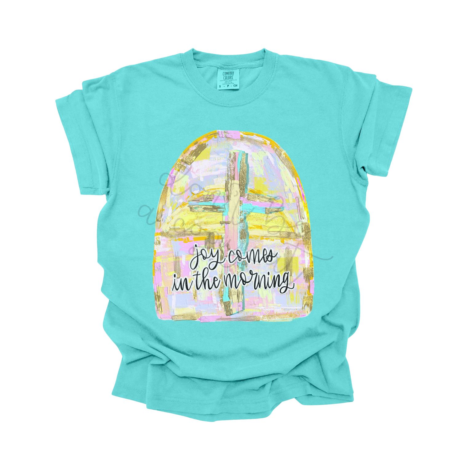 Joy Comes in the Morning Pastel Gold Foil Design | Painted Cross | Christian Religious Sublimation | Digital Download | Bible Verse | Paint Stroke