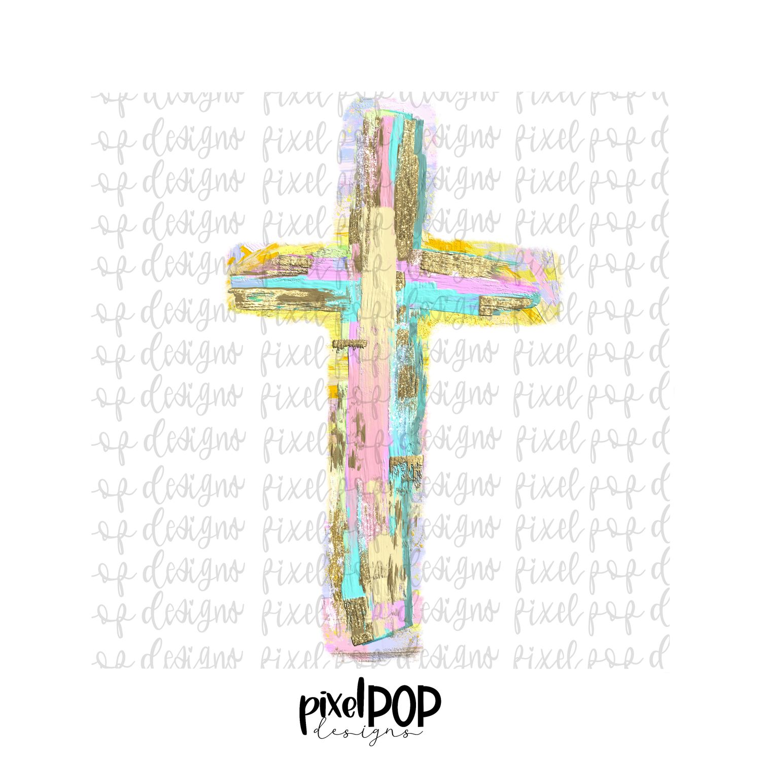 Pastel Gold Foil Cross Digital PNG Design Gold Glitter Sparkle Glitter Paint Cross Christian Religious Digital Bible Verse Paint Stroke Art