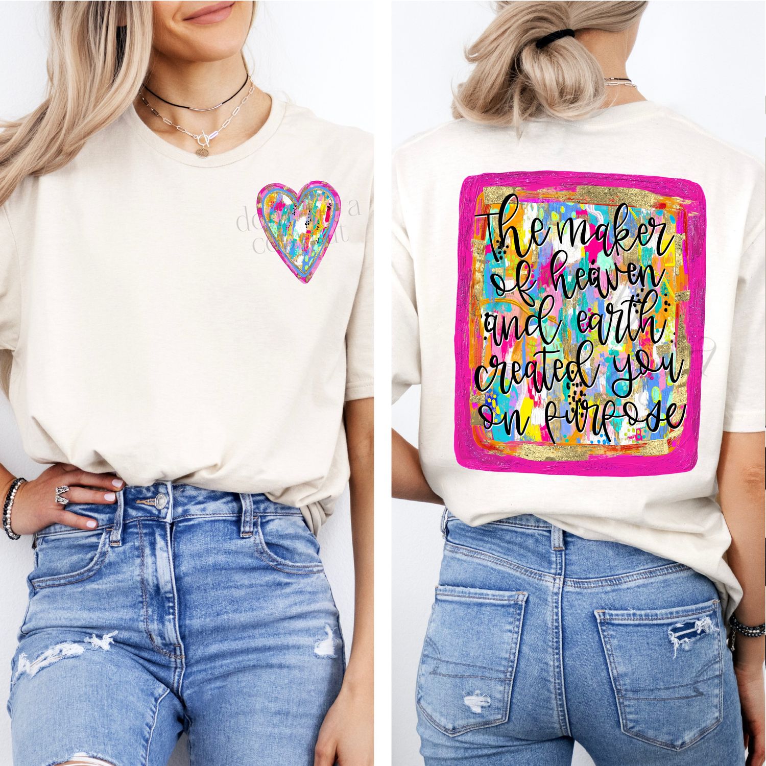 Created on Purpose Heart (2) Painted Designs | Painted Cross | Christian Religious Sublimation | Digital Download | Bible Verse | Paint Stroke
