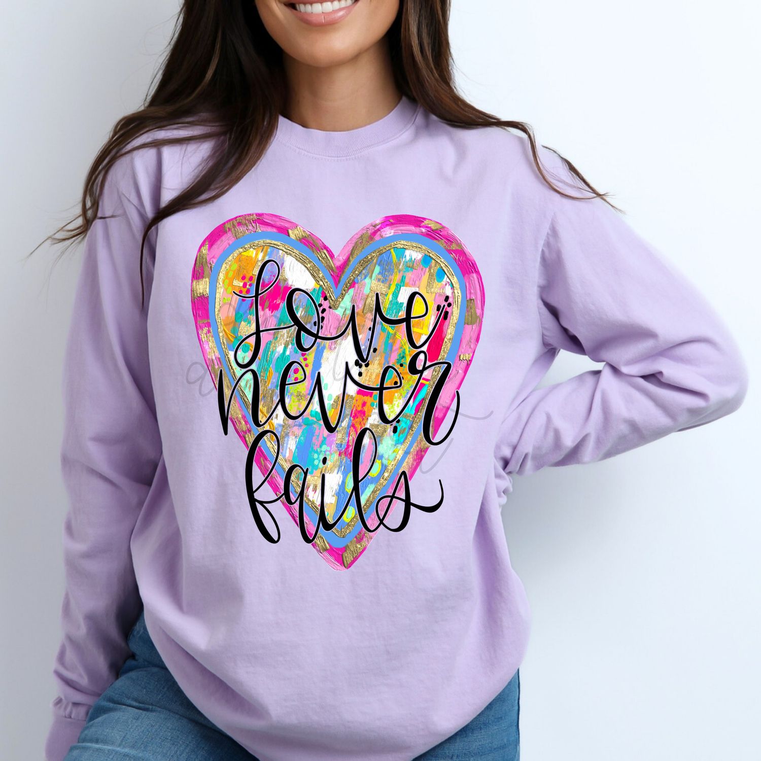 Love Never Fails Heart Painted Design | Painted Cross | Christian Religious Sublimation | Digital Download | Bible Verse | Paint Stroke
