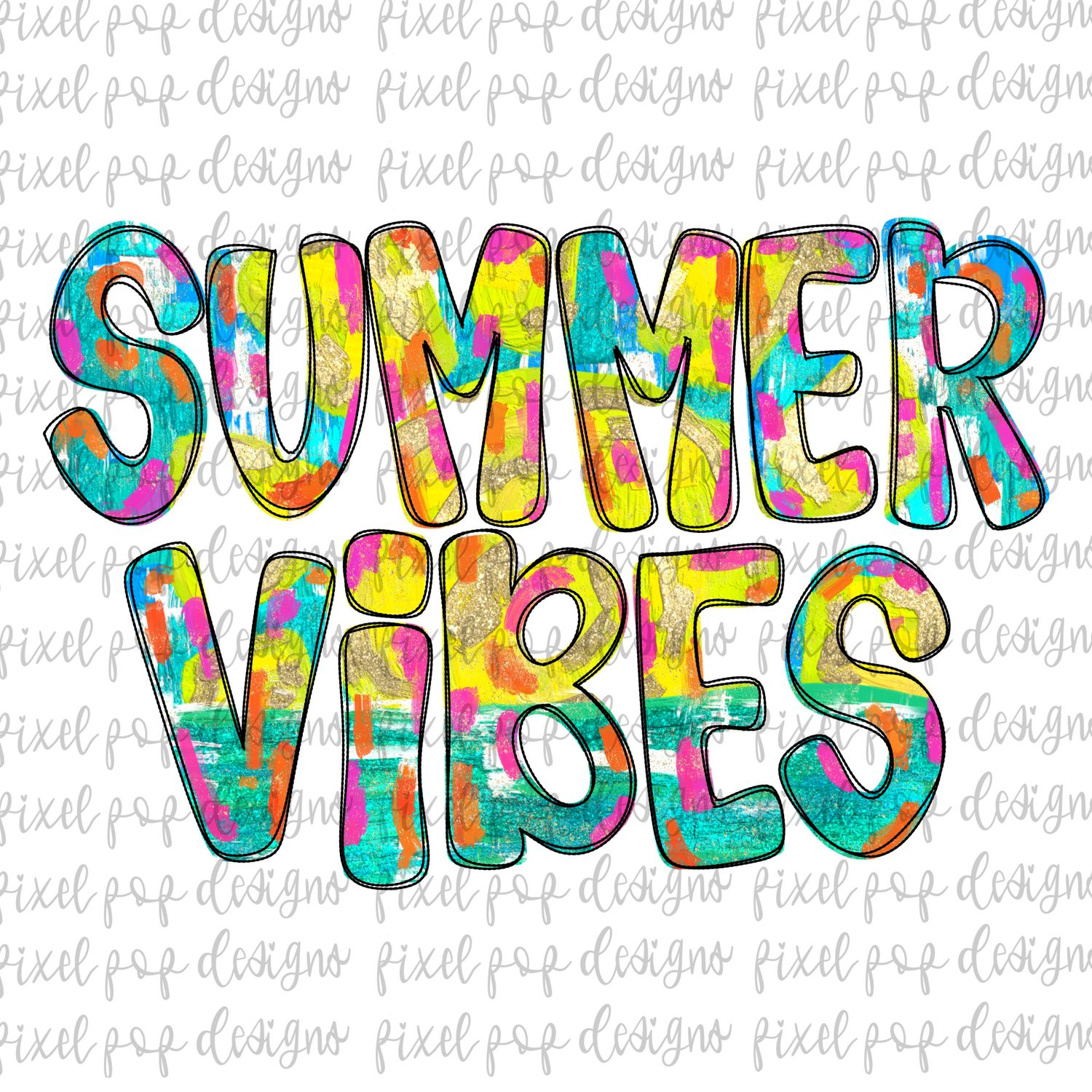 Summer Vibes Textured Paint PNG Bundle Beach Summer Ocean Design Hand Painted Digital Download Printable