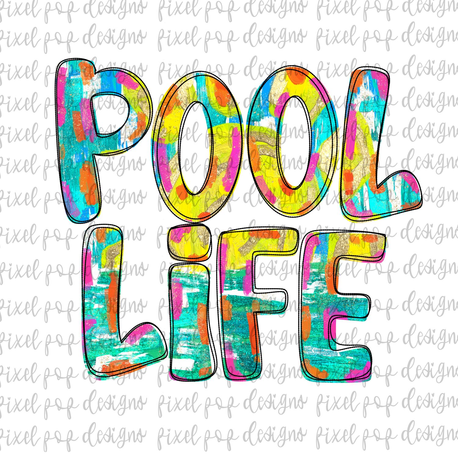 Pool Life Textured Paint PNG Bundle Beach Summer Ocean Design Hand Painted Digital Download Printable