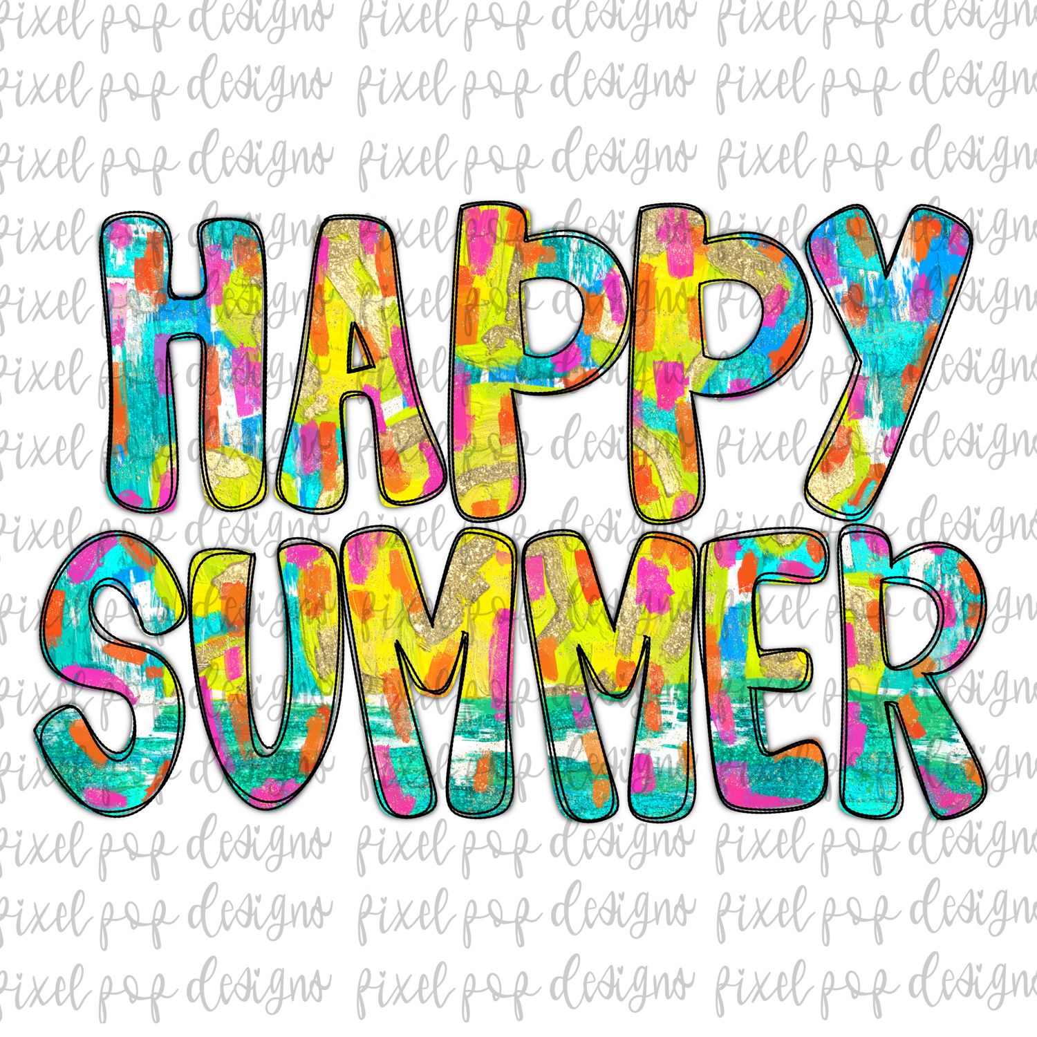 Happy Summer Textured Paint PNG Bundle Beach Summer Ocean Design Hand Painted Digital Download Printable