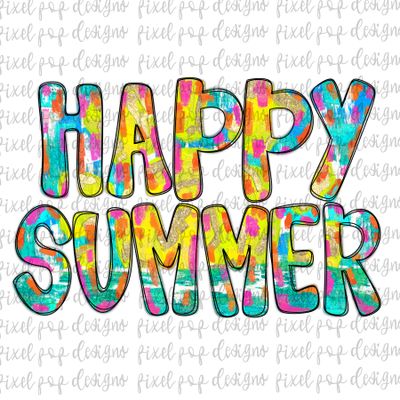Happy Summer Textured Paint PNG Bundle Beach Summer Ocean Design Hand Painted Digital Download Printable
