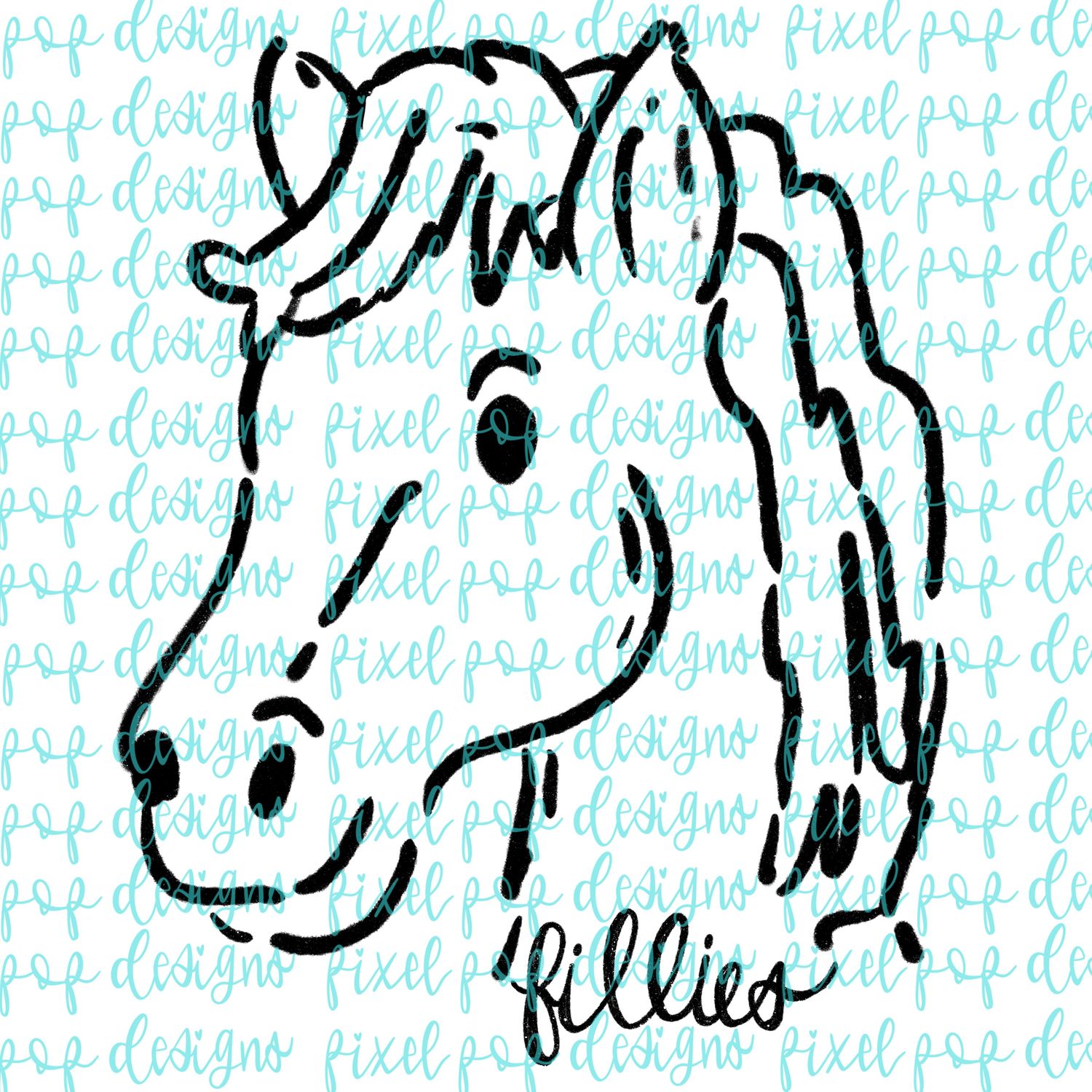 Fillies Doodle Mascot Hand Lettered Style PNG
