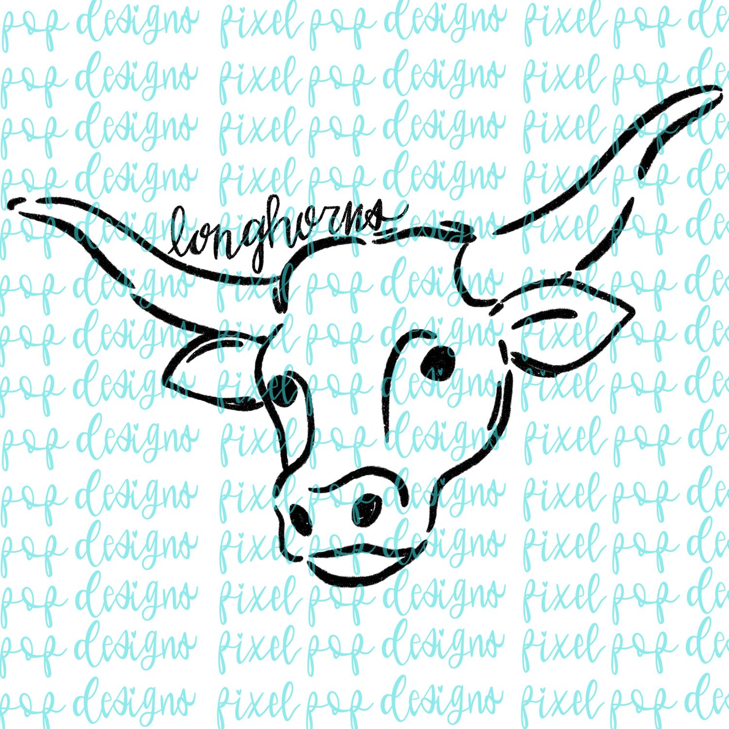 Longhorns Doodle Mascot Hand Lettered Style PNG