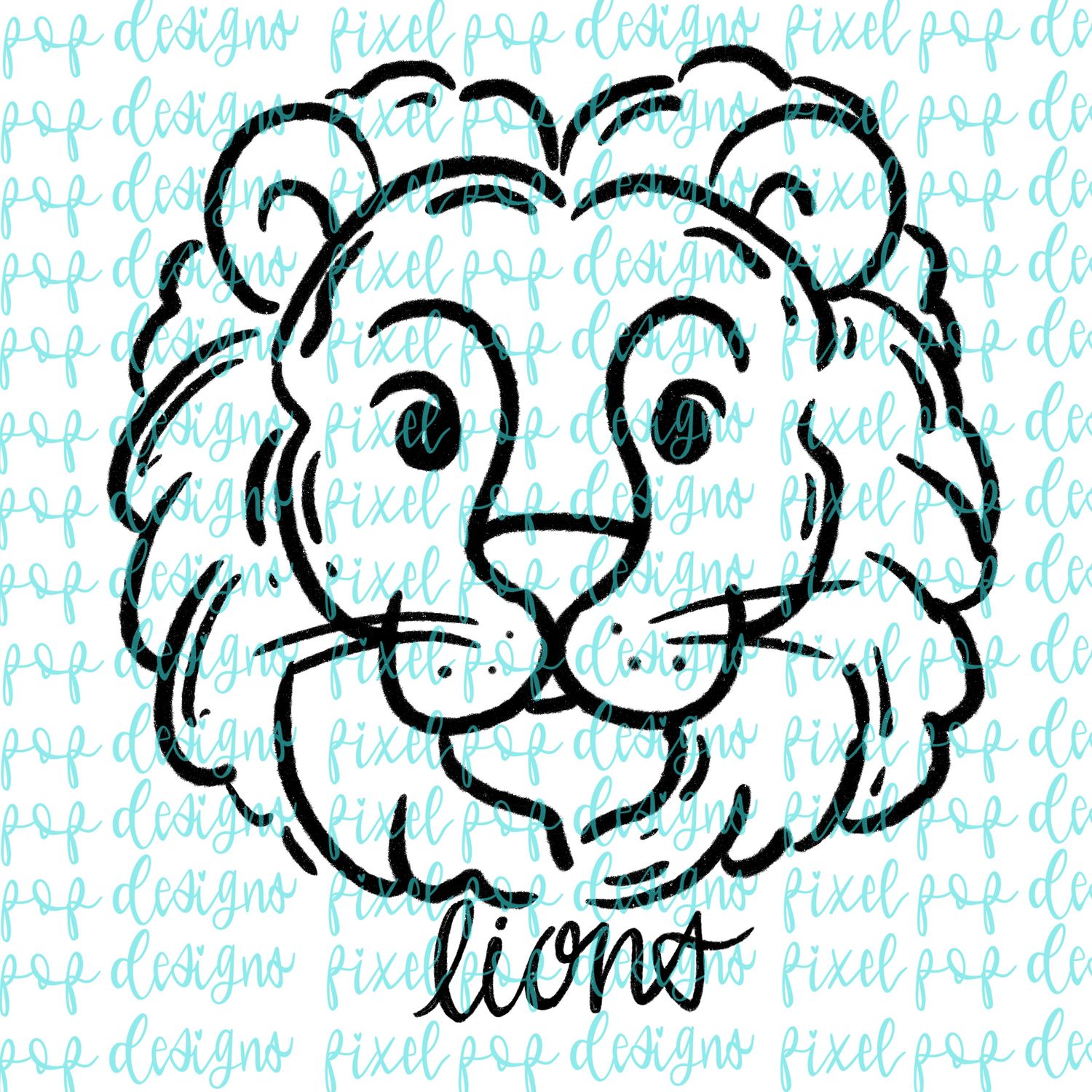 Lions Doodle Mascot Hand Lettered Style PNG