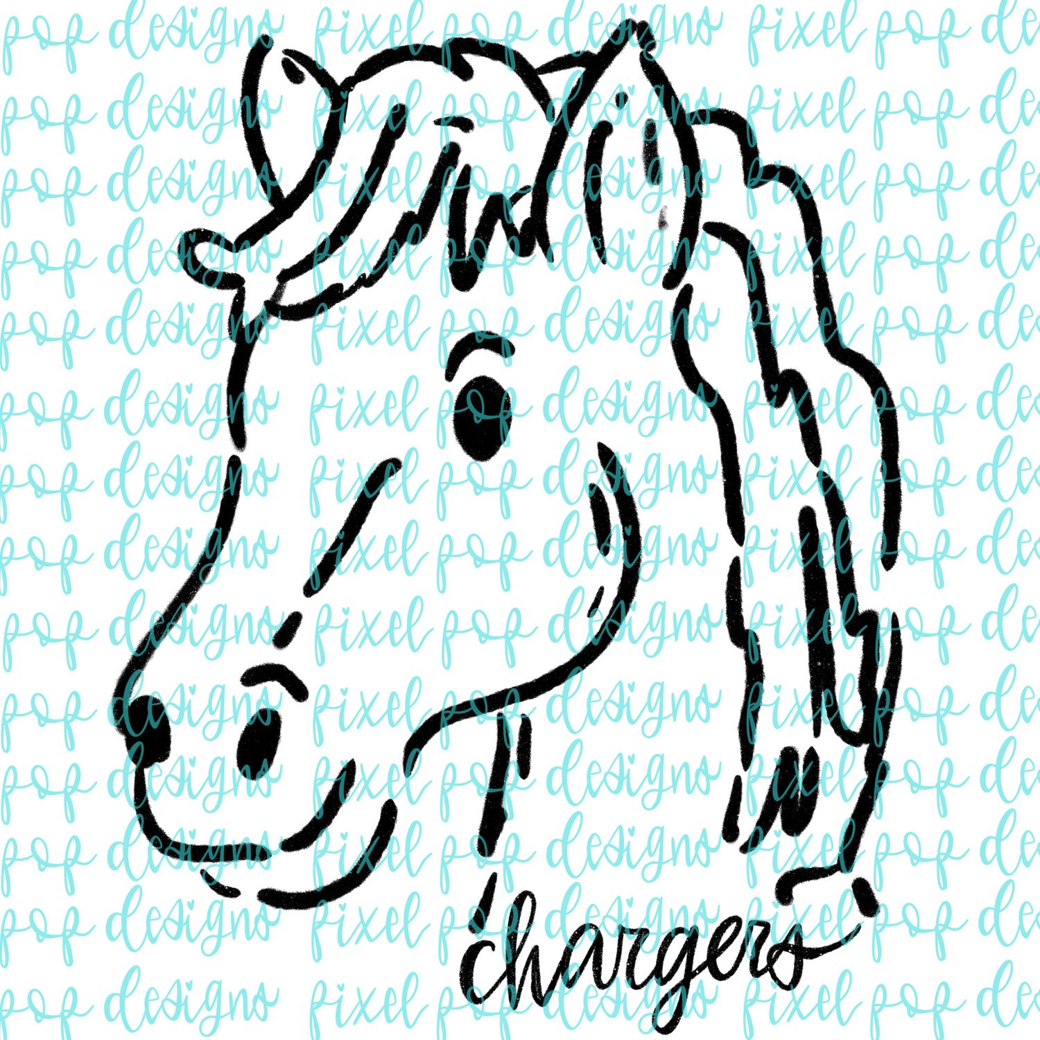 Chargers (Horse) Doodle Mascot Hand Lettered Style PNG