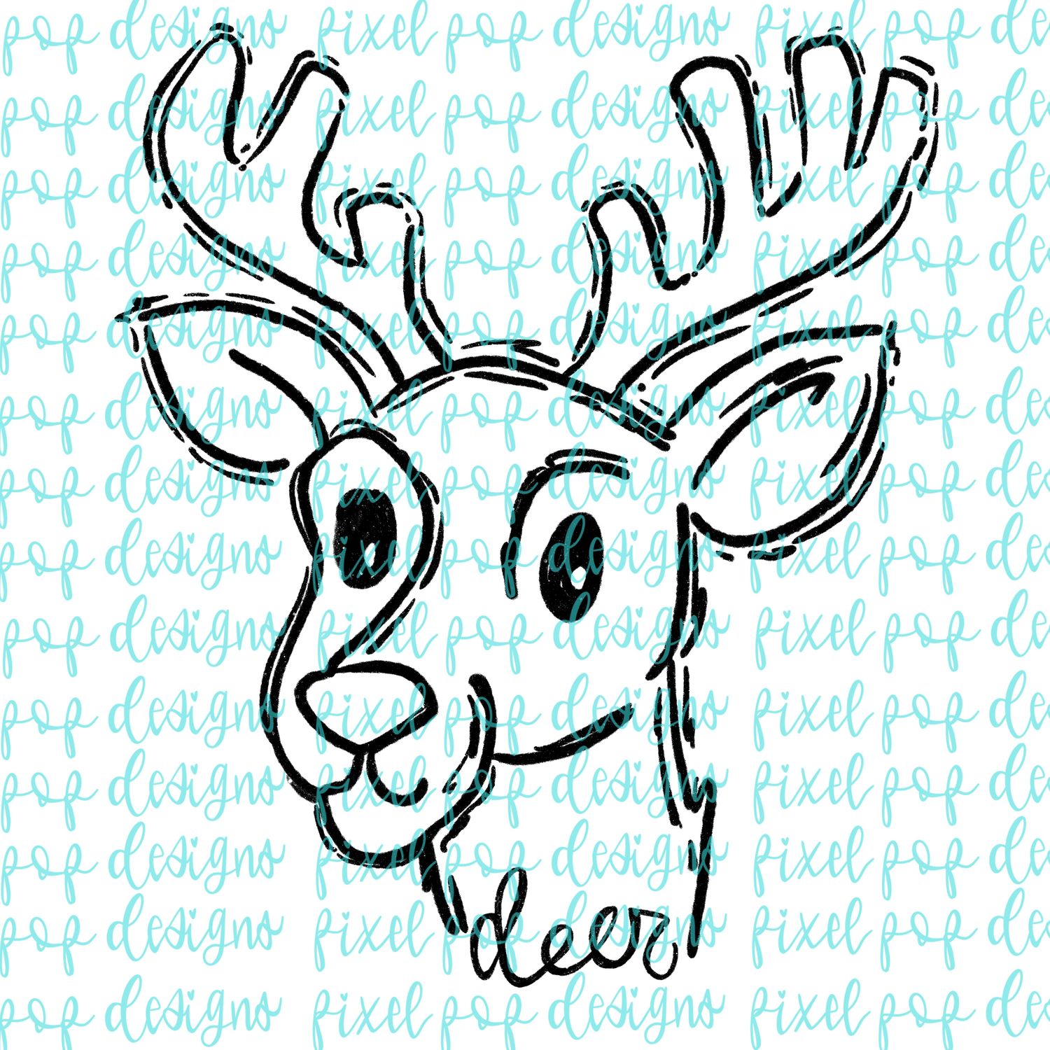 Deer Doodle Mascot Hand Lettered Style PNG