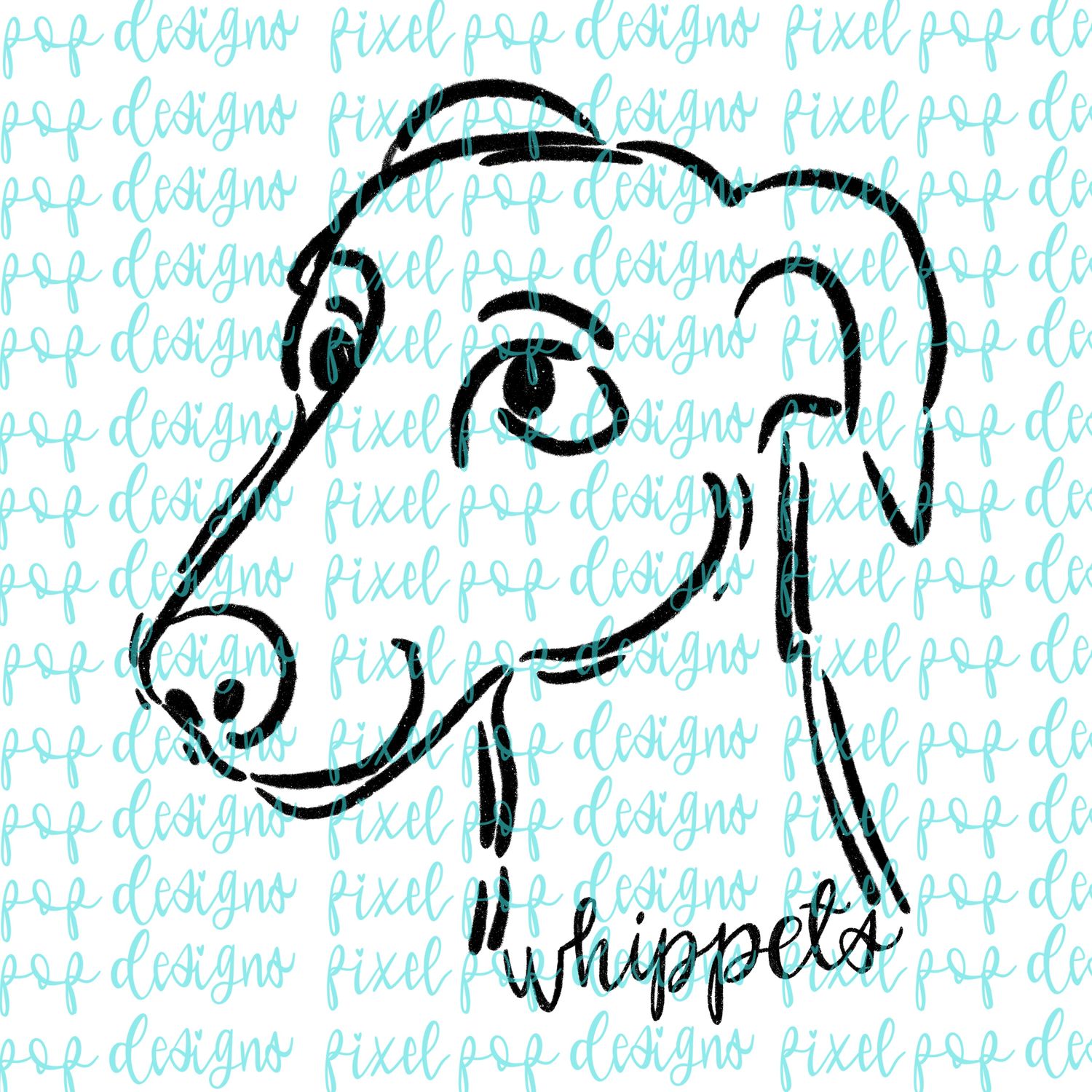 Whippets Doodle Mascot Hand Lettered Style PNG