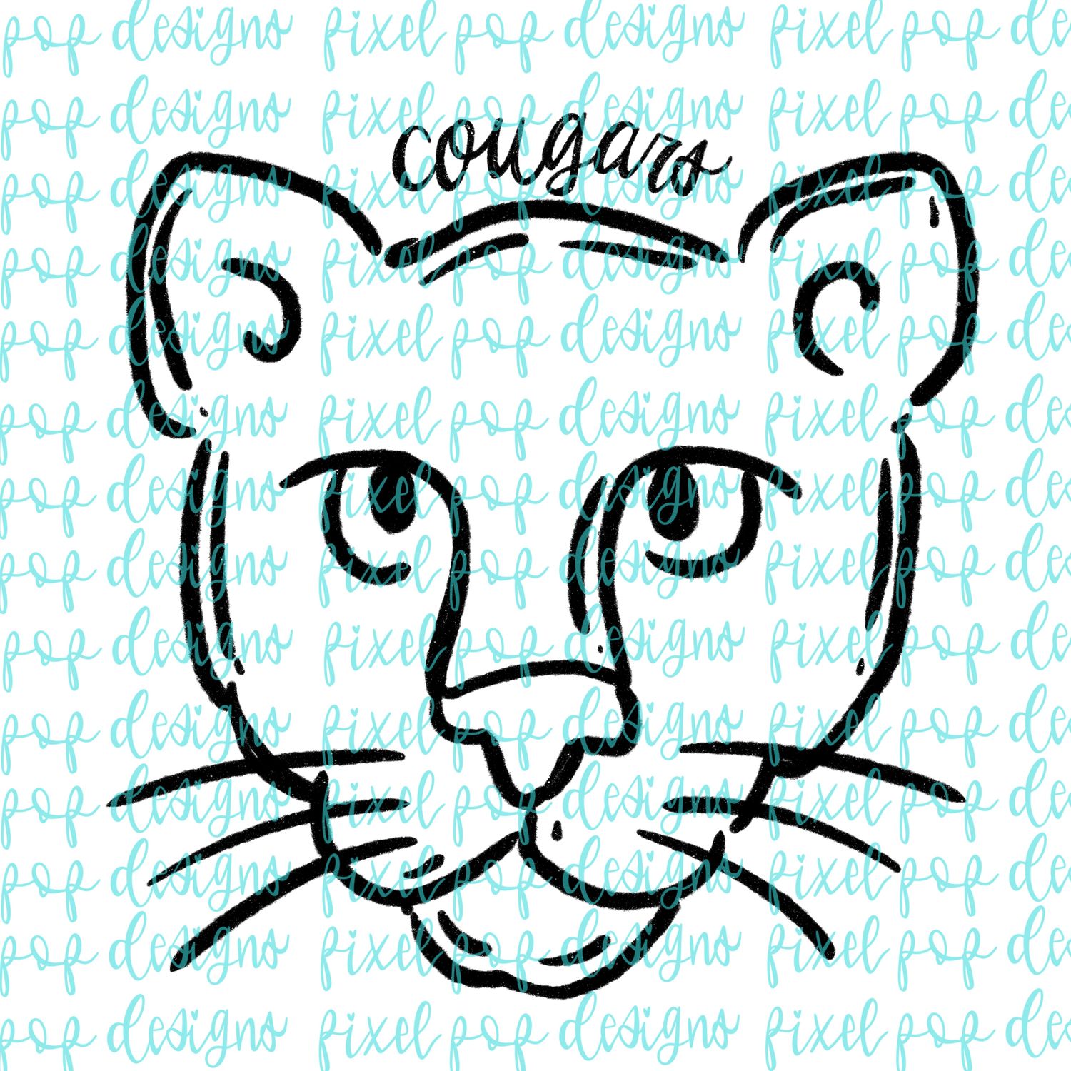 Cougars Doodle Mascot Hand Lettered Style PNG