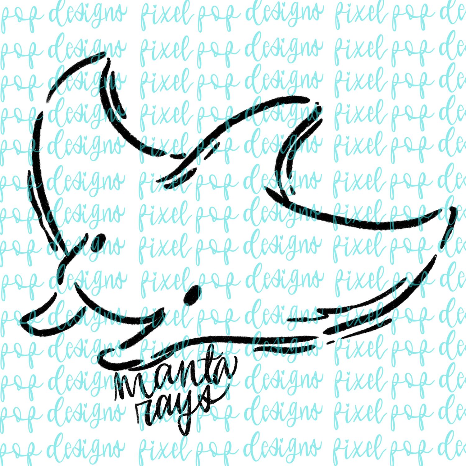 Manta Rays Doodle Mascot Hand Lettered Style PNG