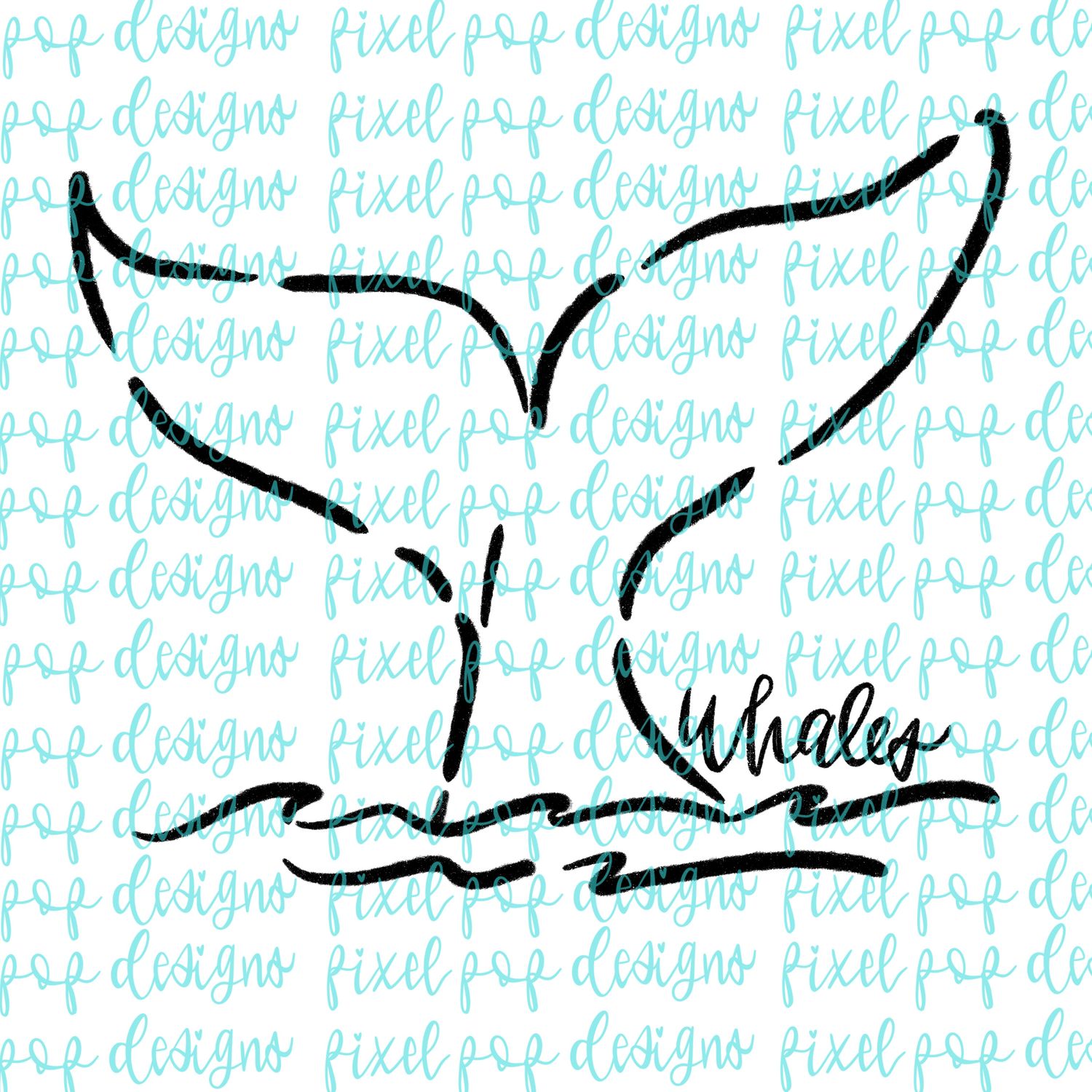 Whales Doodle Mascot Hand Lettered Style PNG