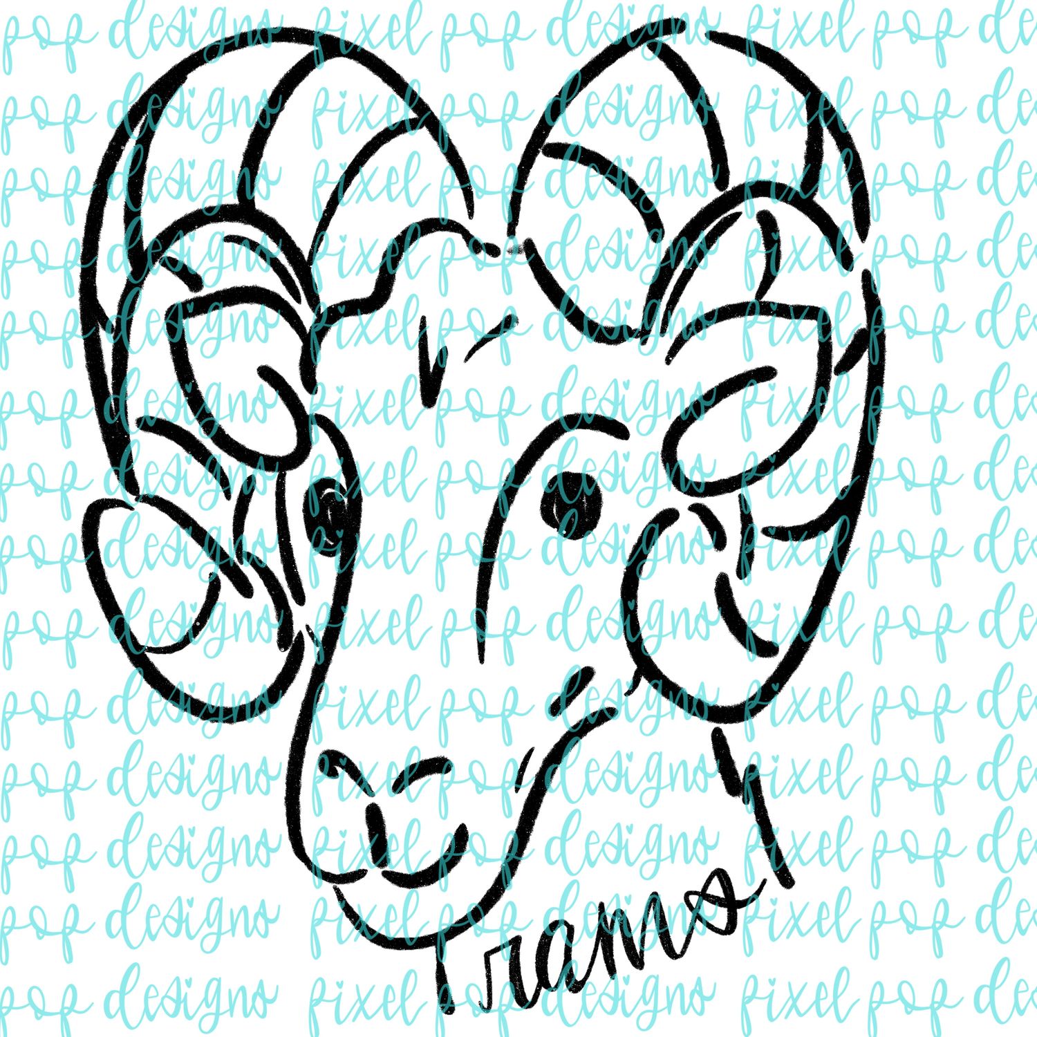 Rams Doodle Mascot Hand Lettered Style PNG