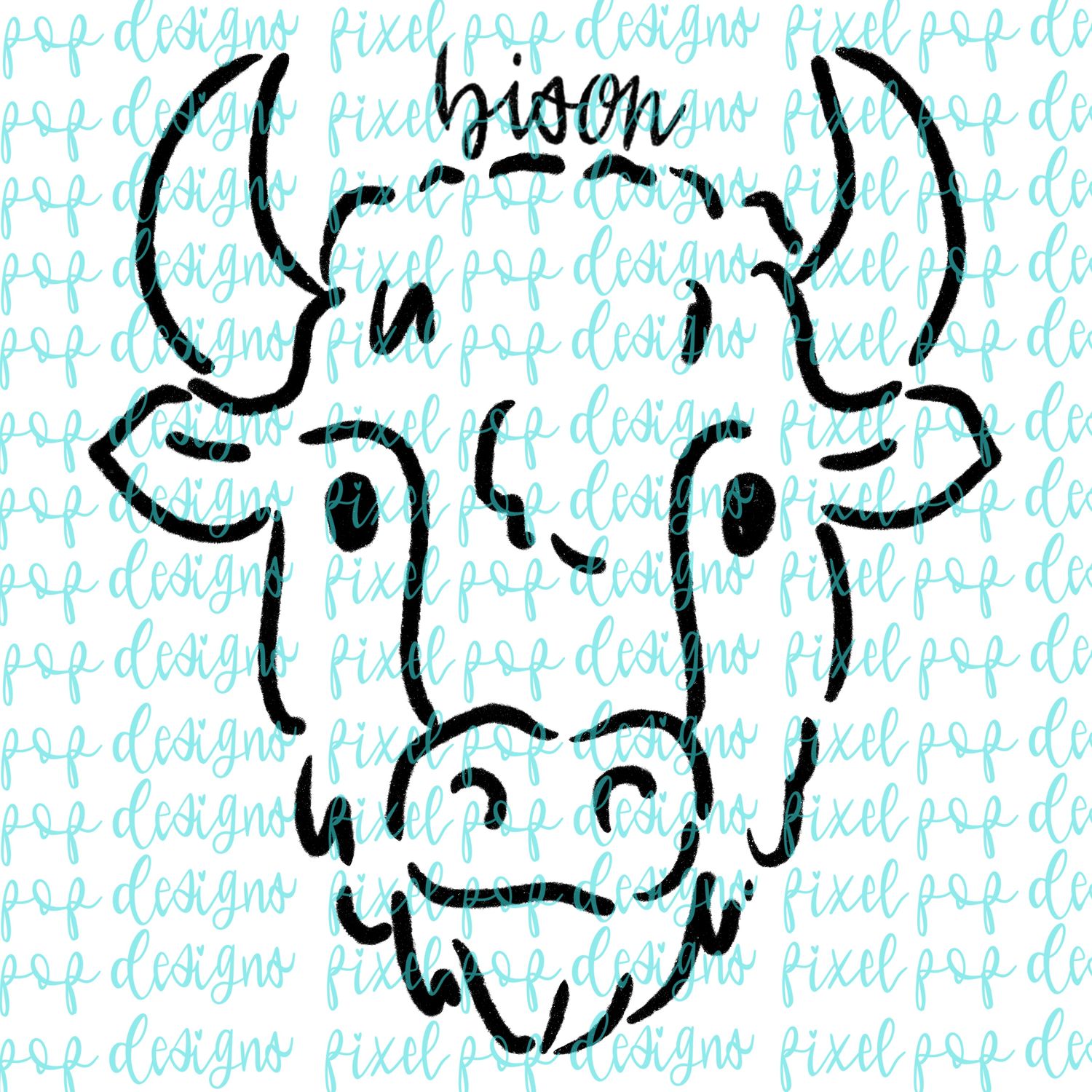 Bison Doodle Mascot Hand Lettered Style PNG