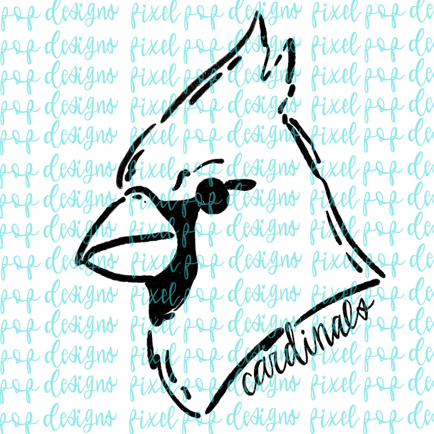 Cardinals Doodle Mascot Hand Lettered Style PNG