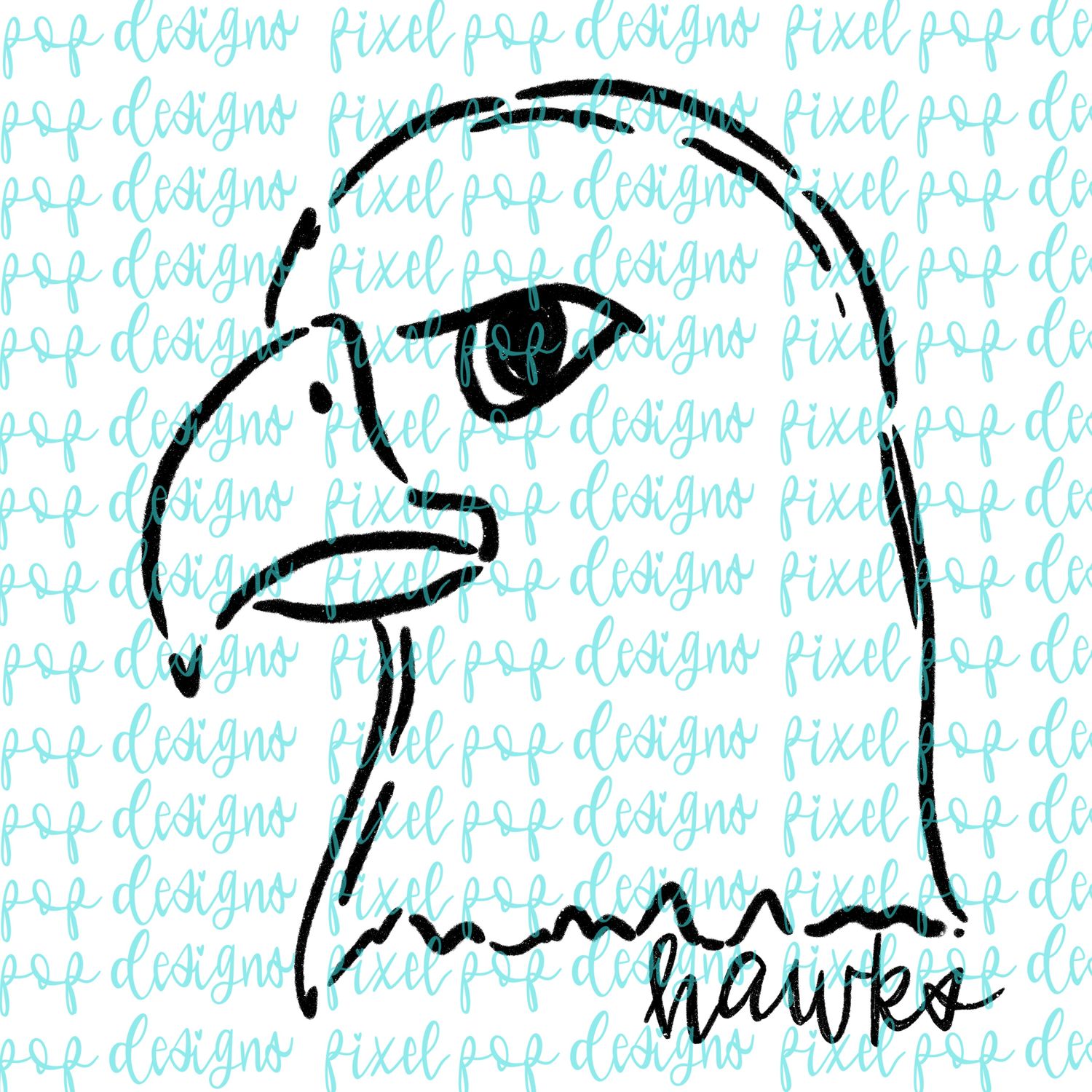 Hawks Doodle Mascot Hand Lettered Style PNG