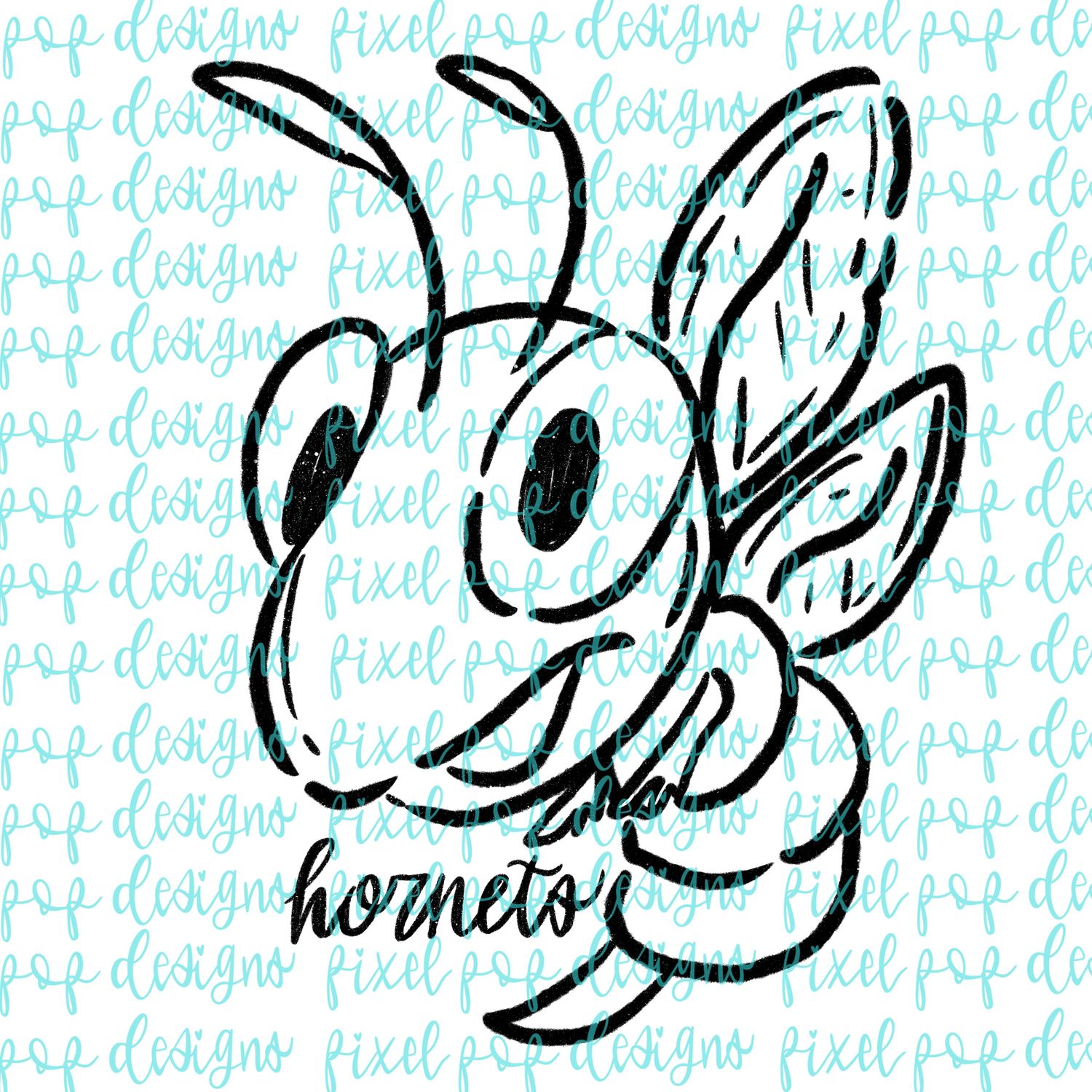 Hornets Doodle Mascot Hand Lettered Style PNG