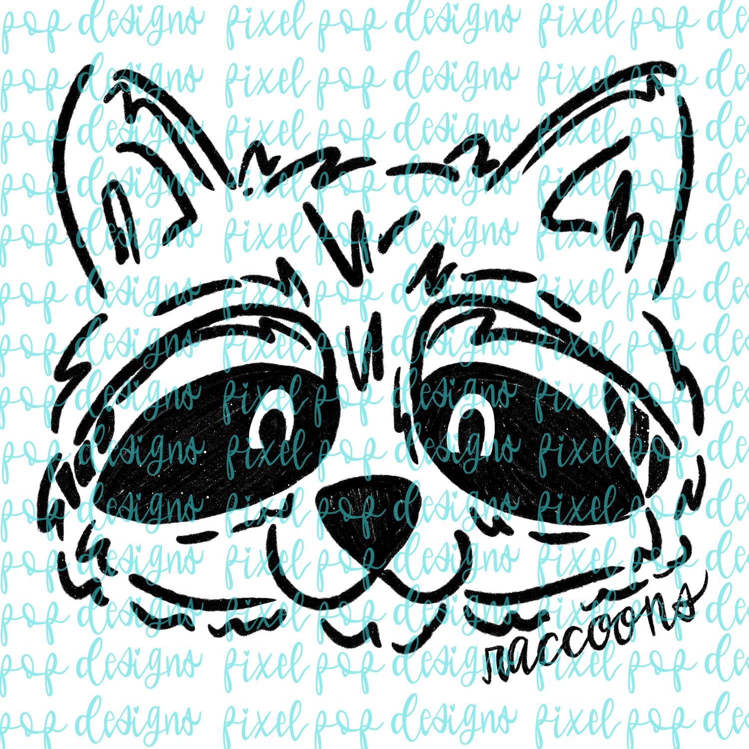 Raccoons Doodle Mascot Hand Lettered Style PNG