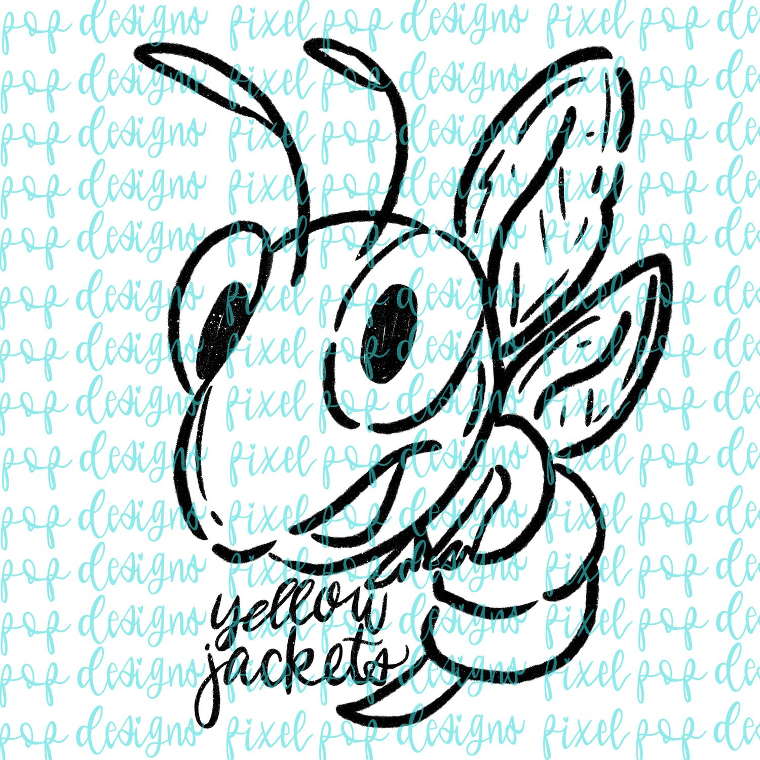 Yellowjackets Doodle Mascot Hand Lettered Style PNG