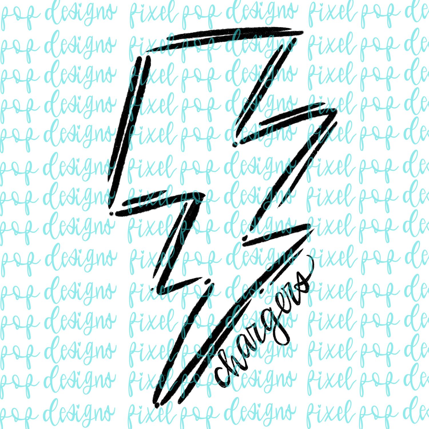Chargers (Lightning Bolt) Doodle Mascot Hand Lettered Style PNG