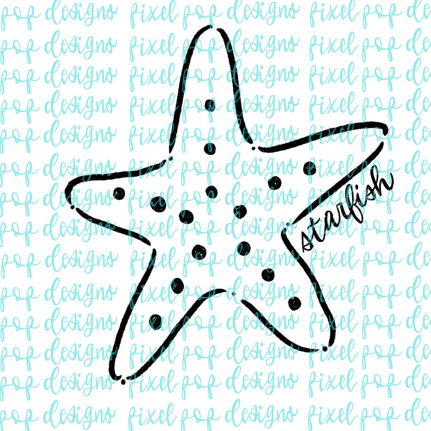 Starfish Doodle Mascot Hand Lettered Style PNG
