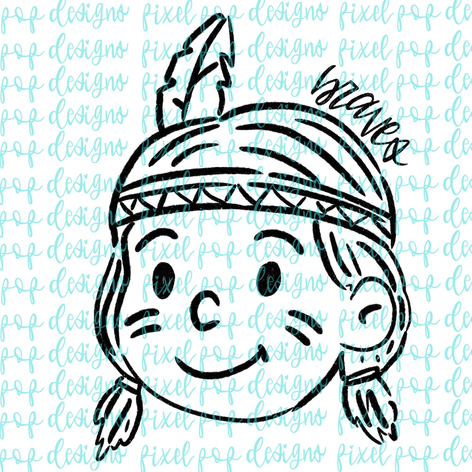 Braves Doodle Mascot Hand Lettered Style PNG