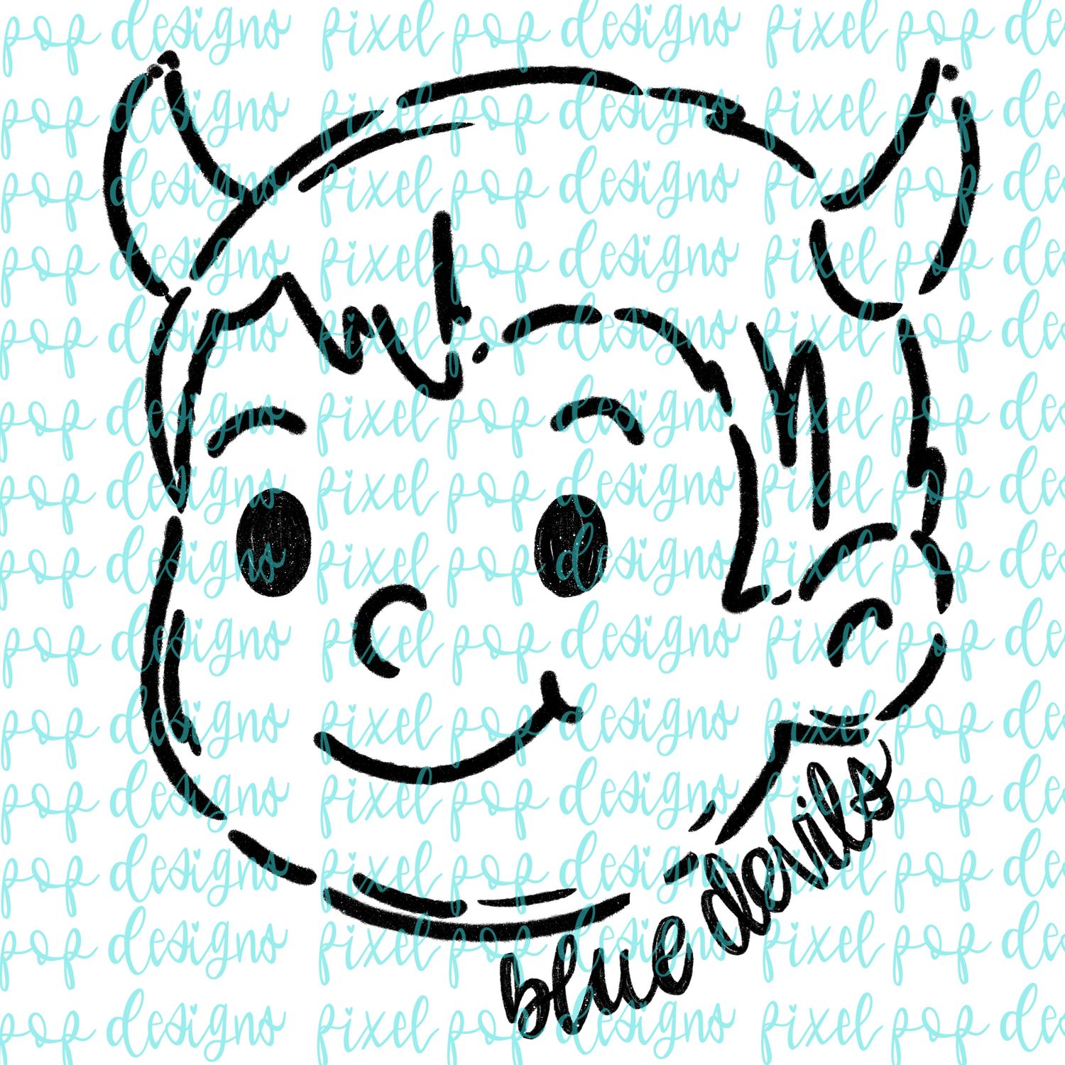 Blue Devils Doodle Mascot Hand Lettered Style PNG