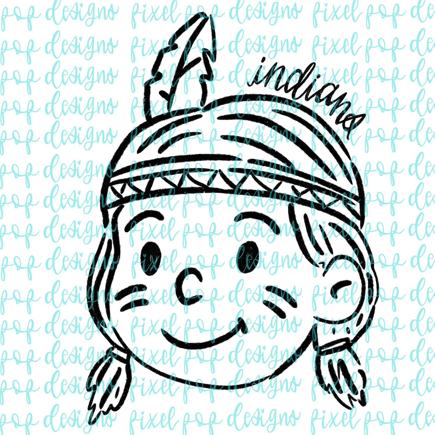 Indians Doodle Mascot Hand Lettered Style PNG