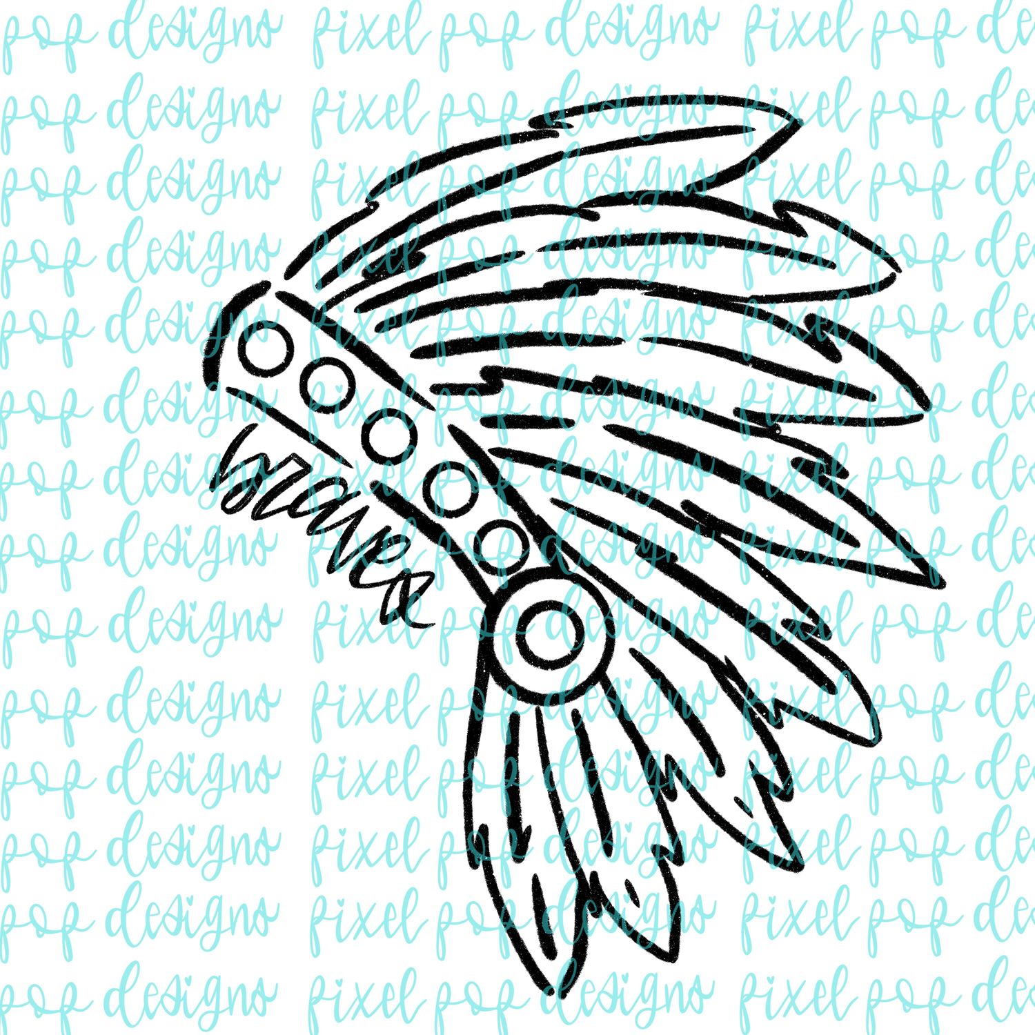Braves (Headdress) Doodle Mascot Hand Lettered Style PNG