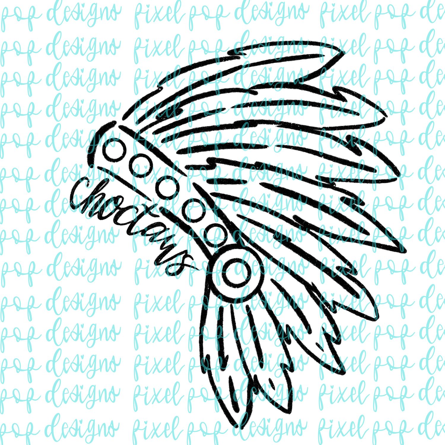 Choctaws (Headdress) Doodle Mascot Hand Lettered Style PNG