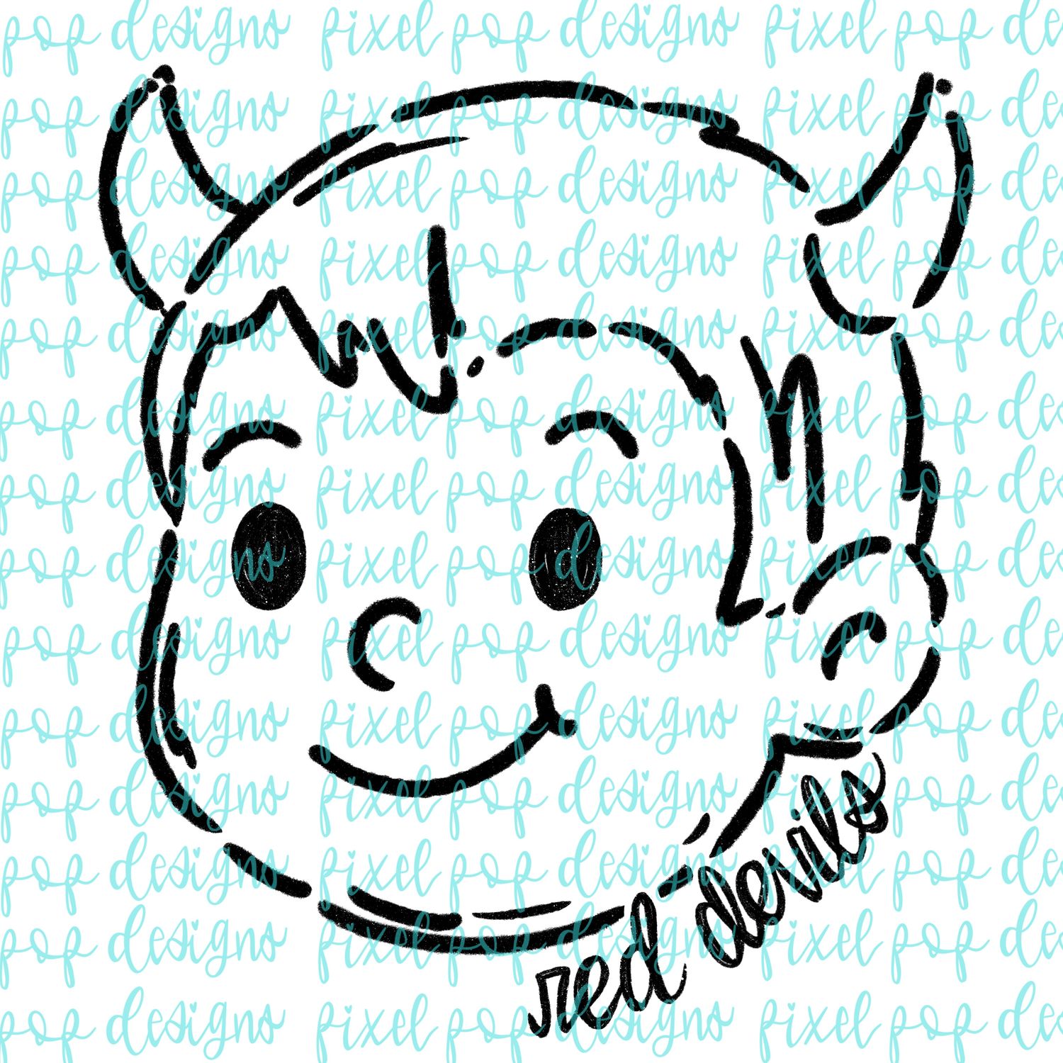 Red Devils Doodle Mascot Hand Lettered Style PNG
