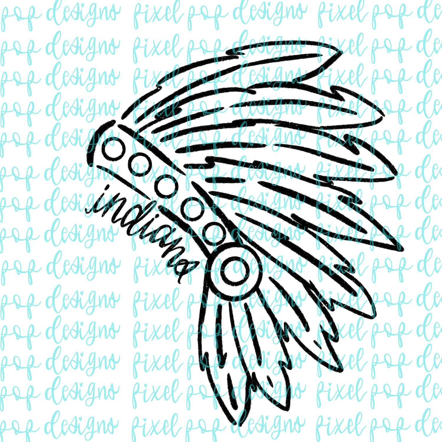 Indians (Headdress) Doodle Mascot Hand Lettered Style PNG