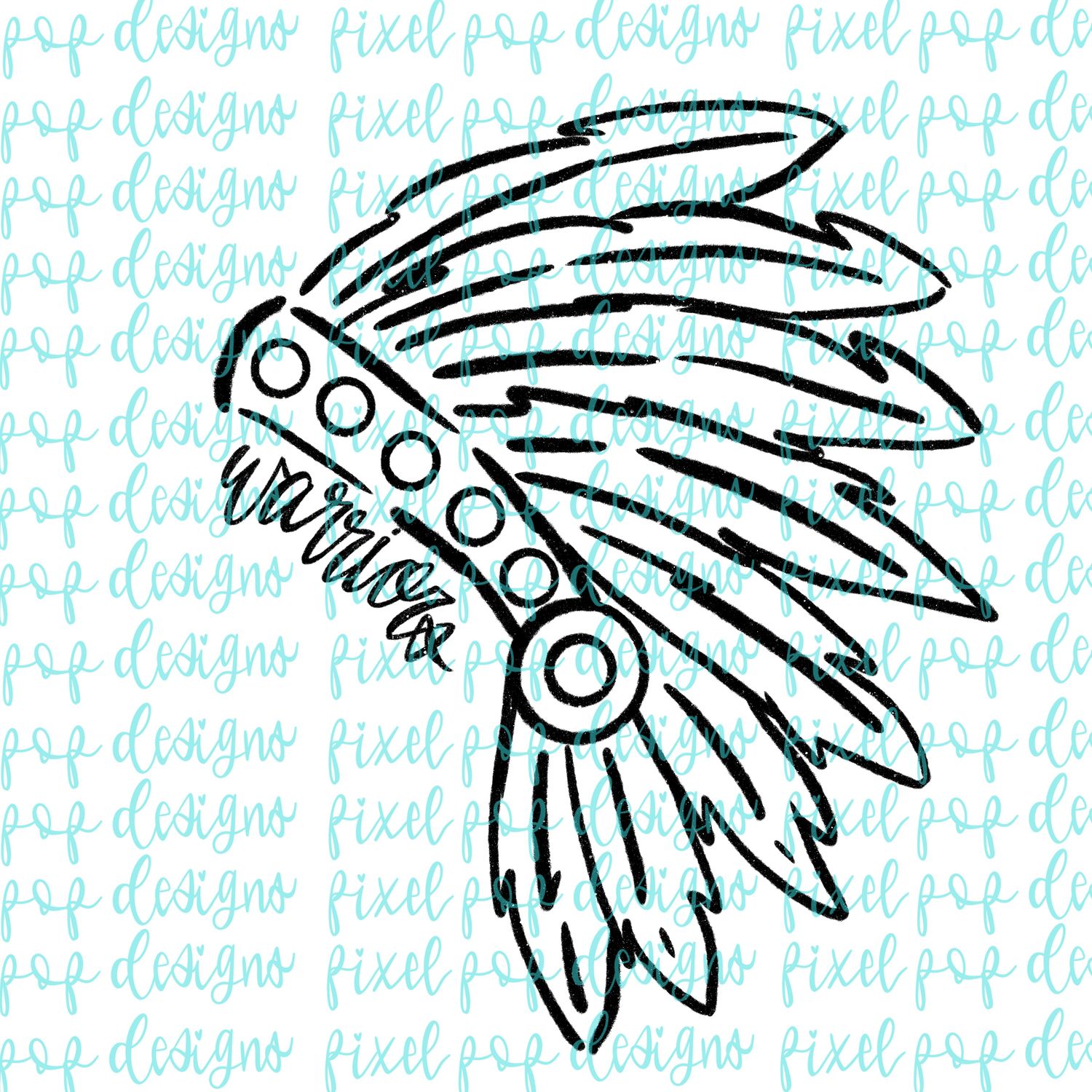 Warriors (Headdress) Doodle Mascot Hand Lettered Style PNG