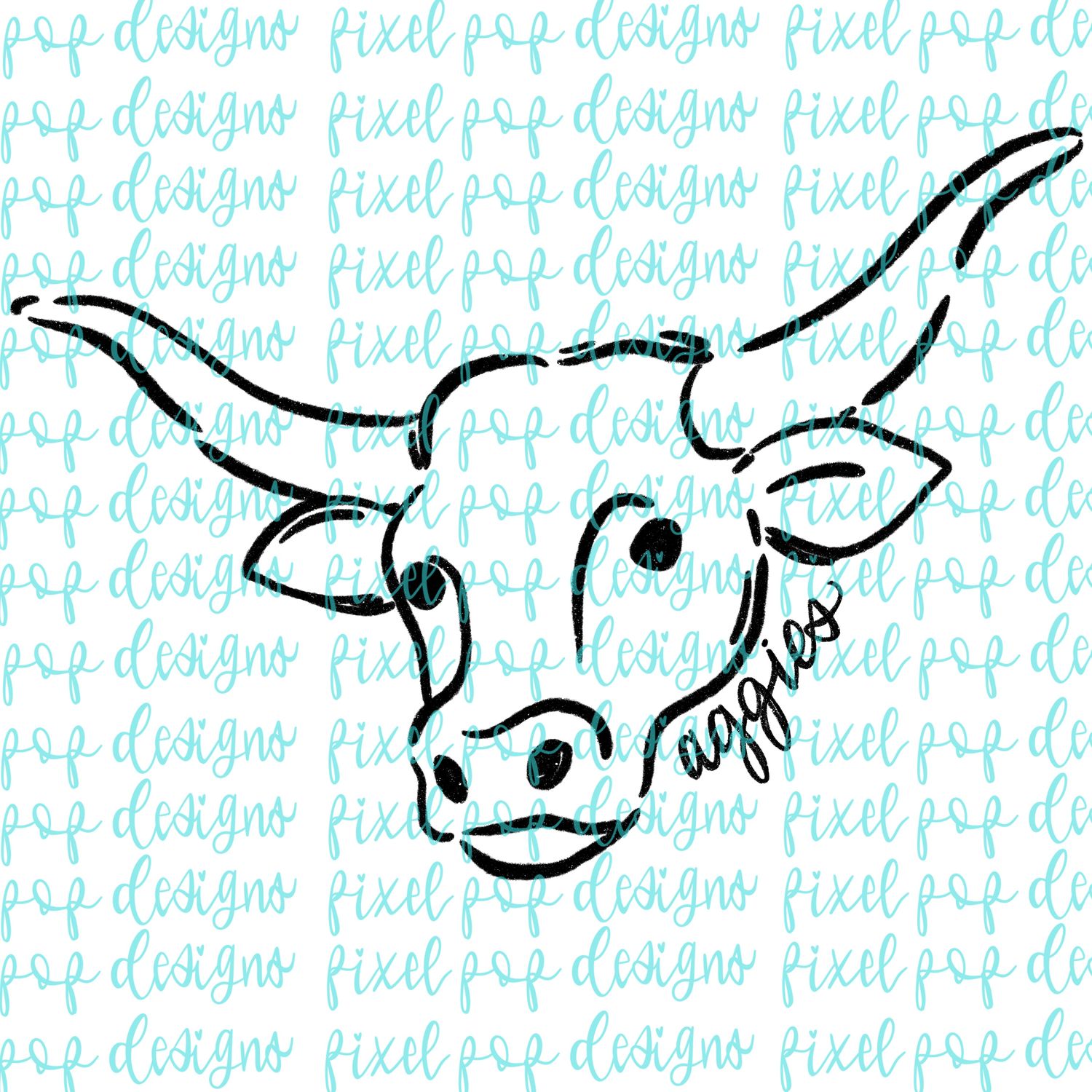 Aggies (Longhorn) Doodle Mascot Hand Lettered Style PNG