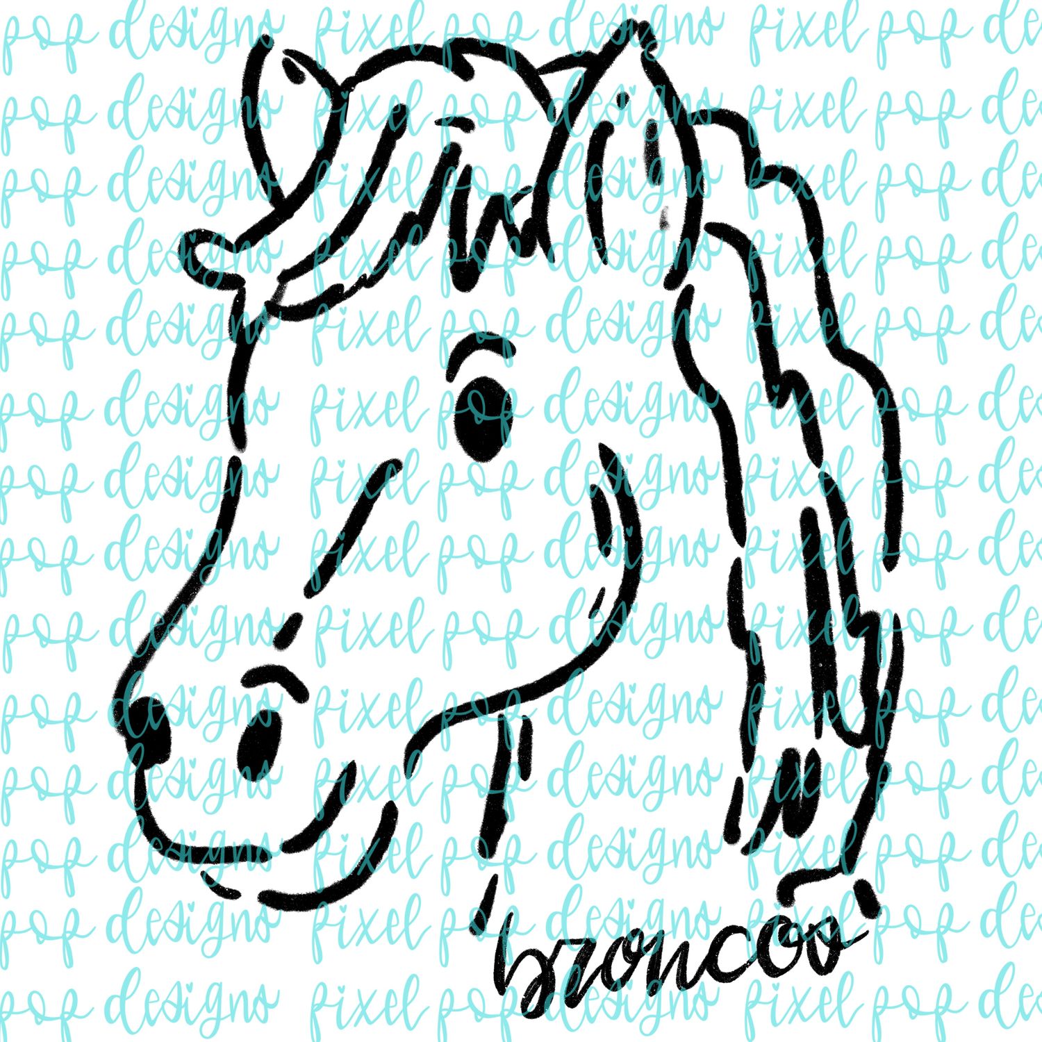 Broncos Doodle Mascot Hand Lettered Style PNG