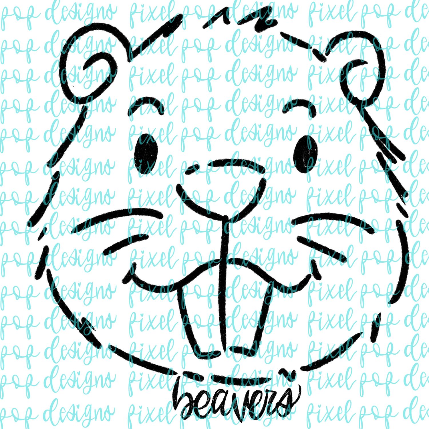 Beavers Doodle Mascot Hand Lettered Style PNG