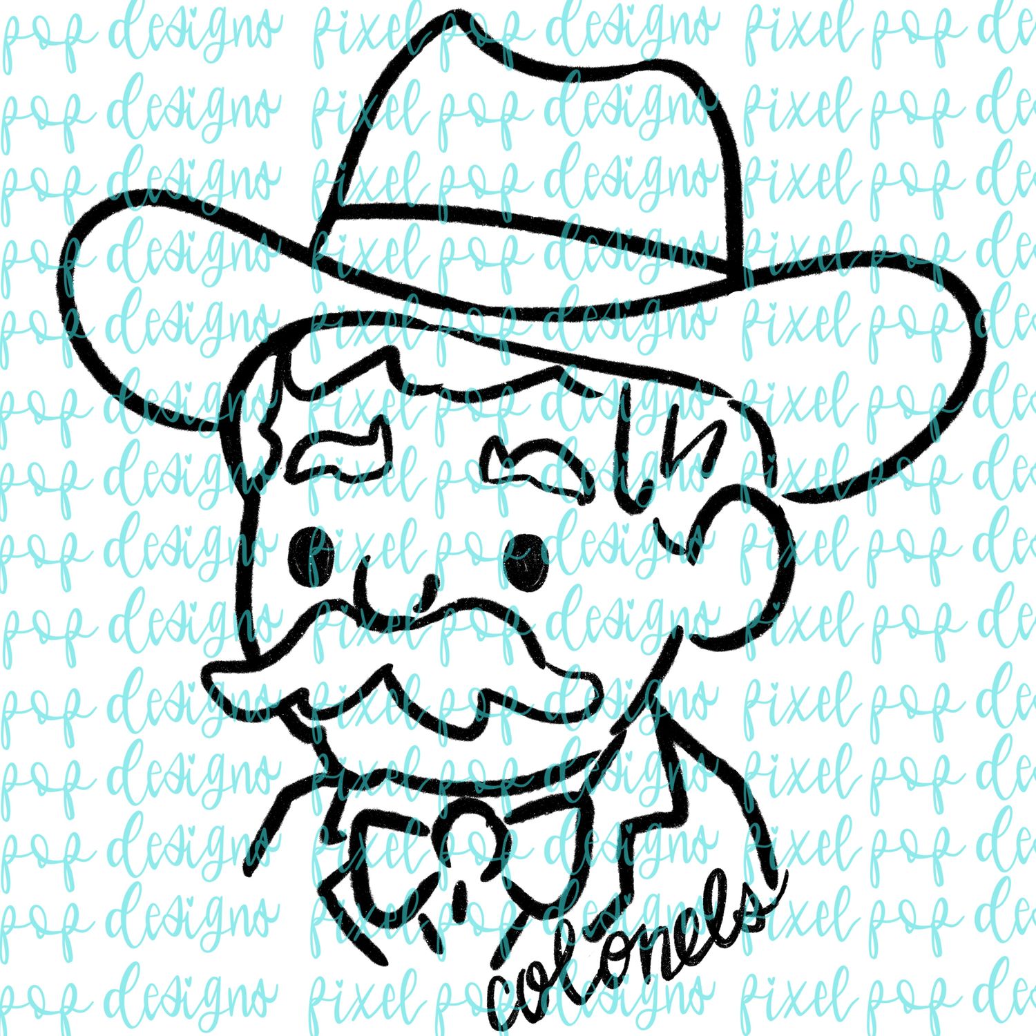 Colonels Doodle Mascot Hand Lettered Style PNG