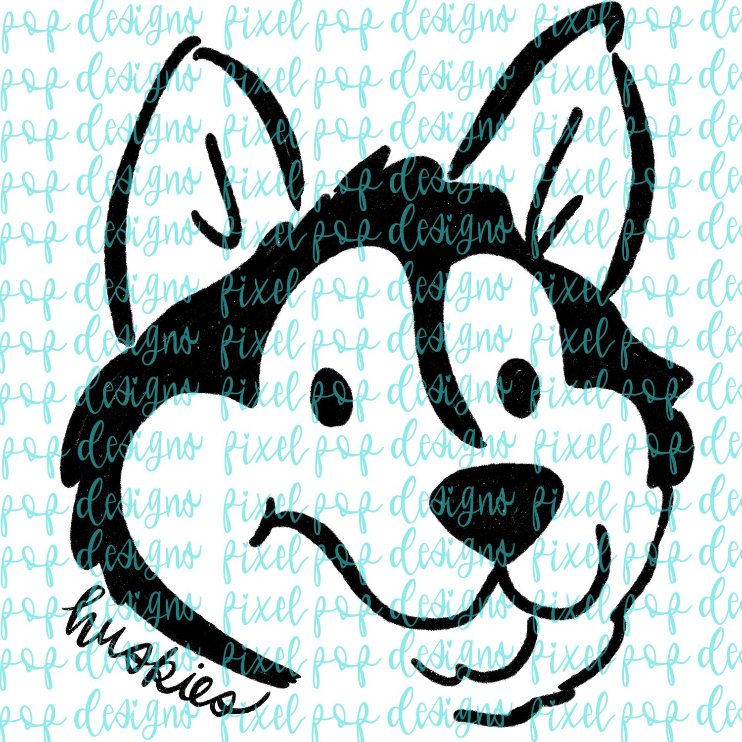 Huskies Doodle Mascot Hand Drawn Style PNG