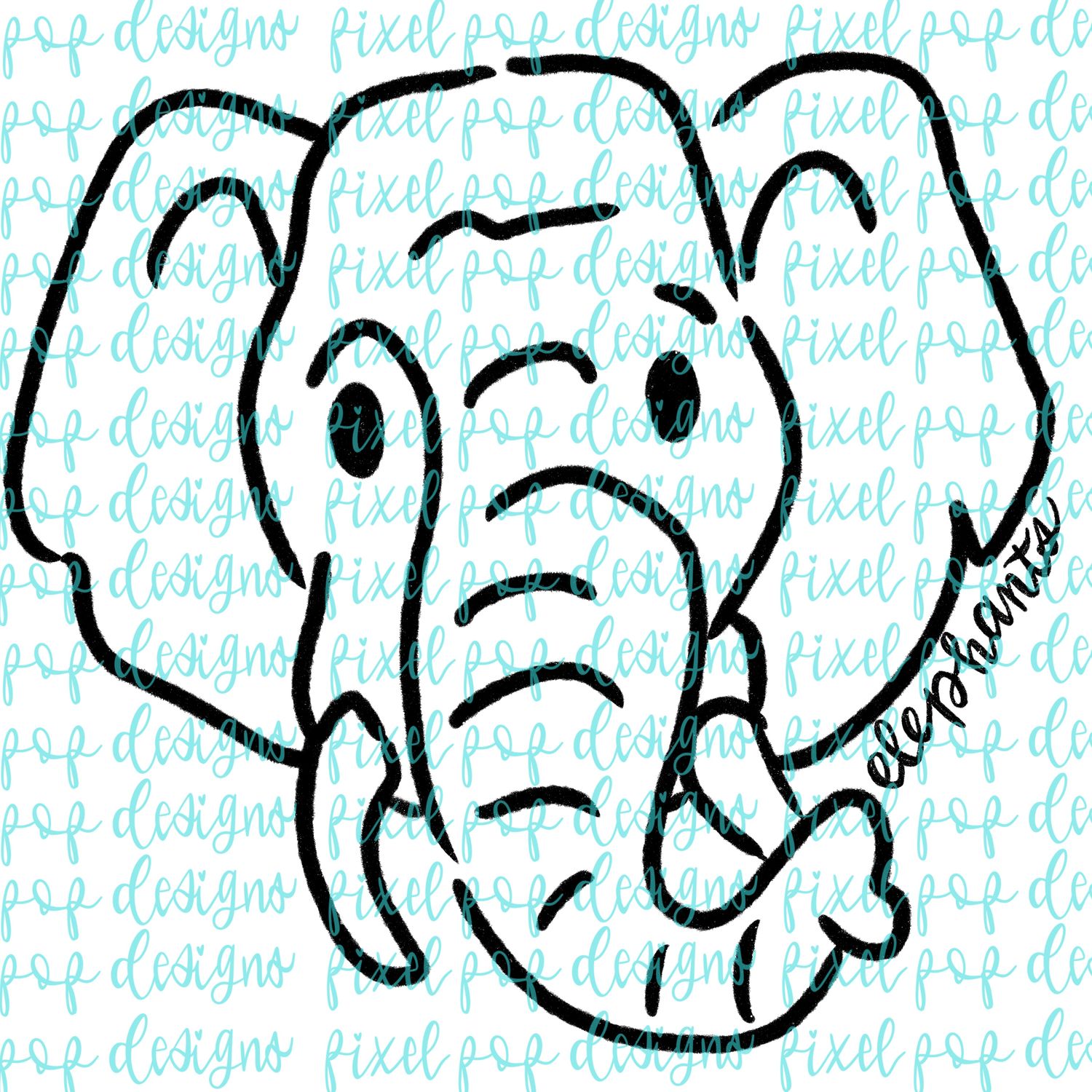 Elephants Doodle Mascot Hand Drawn Style PNG