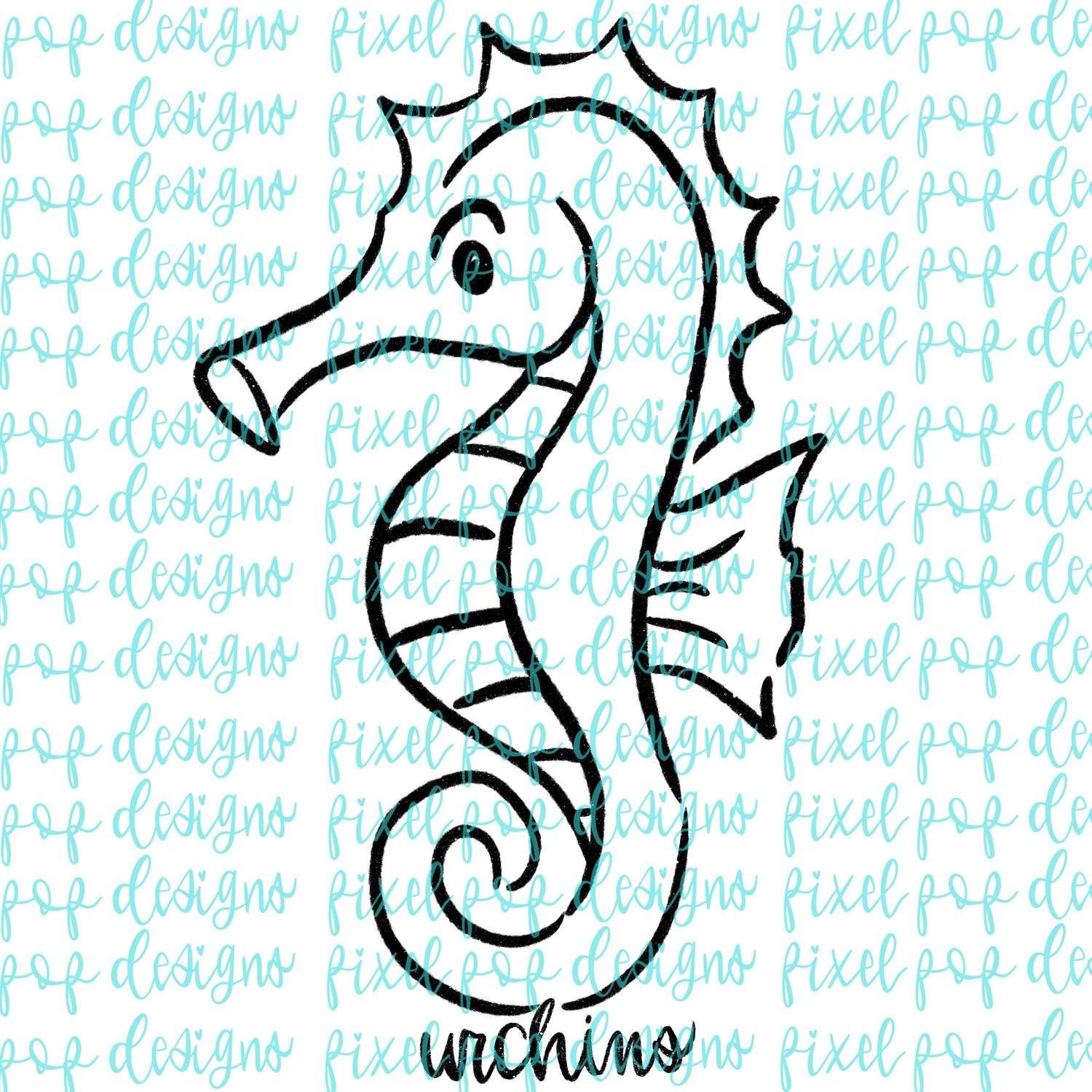 Urchins Seahorse Doodle Mascot Hand Drawn Style PNG
