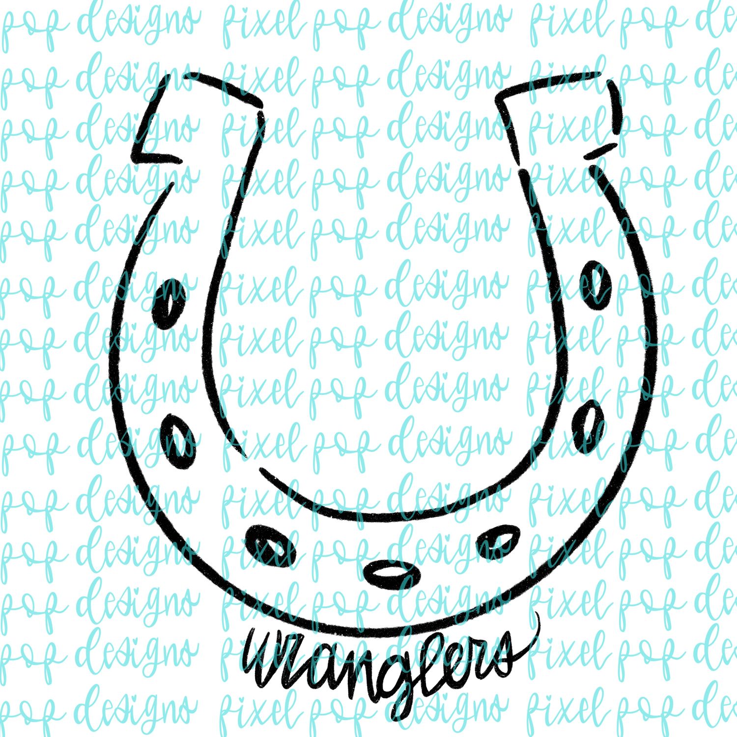 Wranglers Horseshoe Doodle Mascot Hand Drawn Style PNG