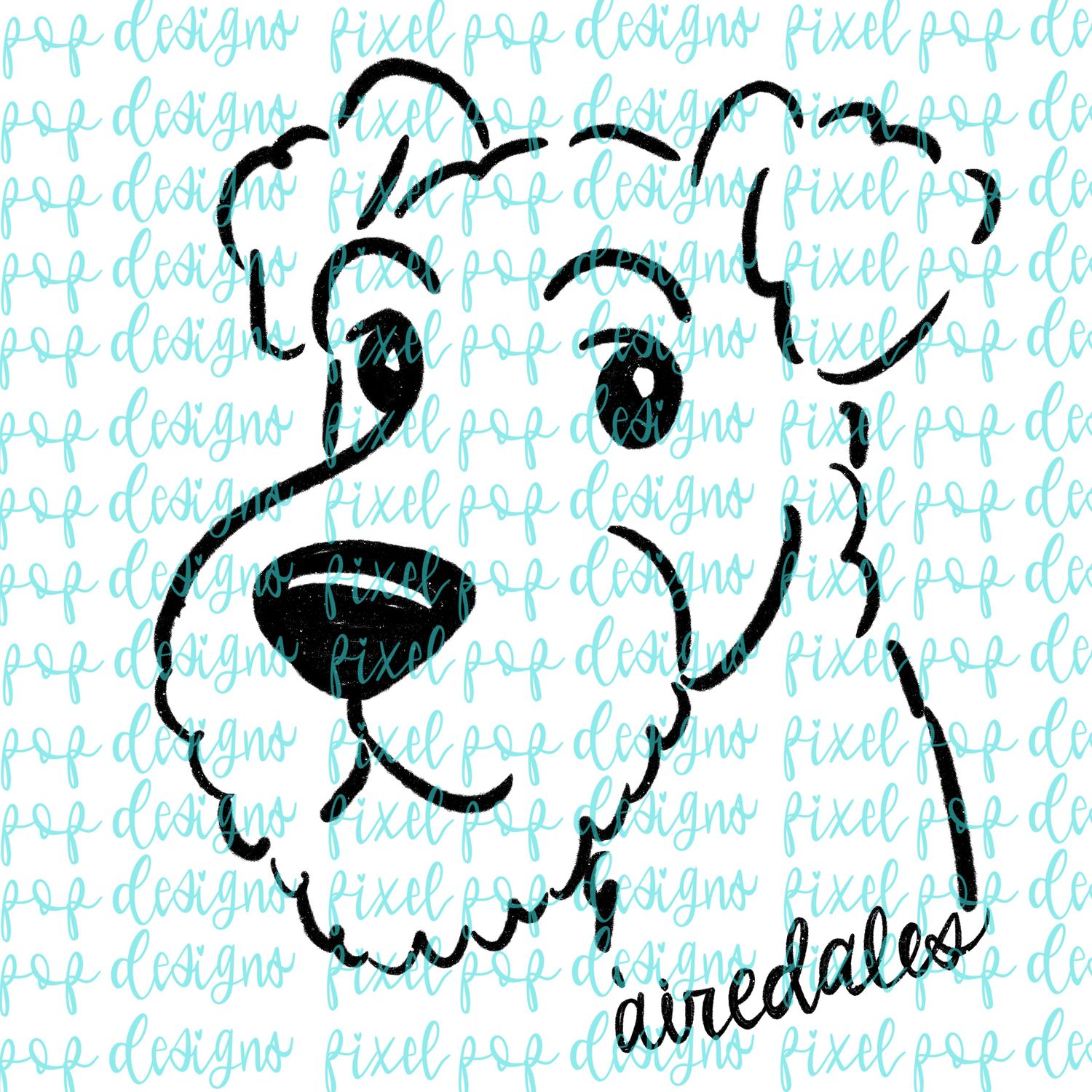 Airedales Doodle Mascot Hand Lettered Style PNG