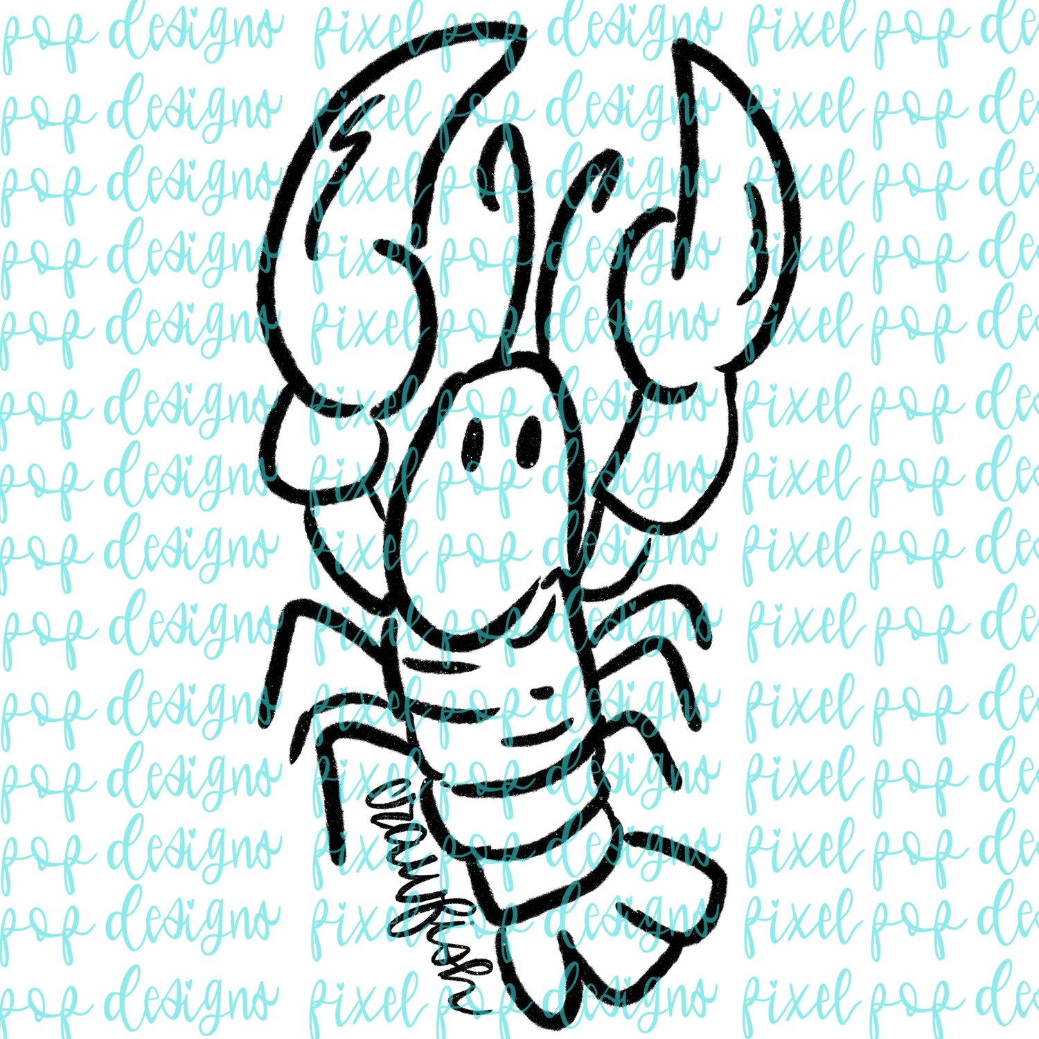 Crawfish Doodle Mascot Hand Lettered Style PNG