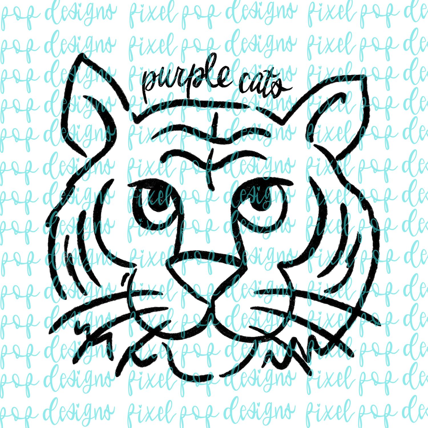 Purple Cats Doodle Mascot Hand Drawn Style PNG