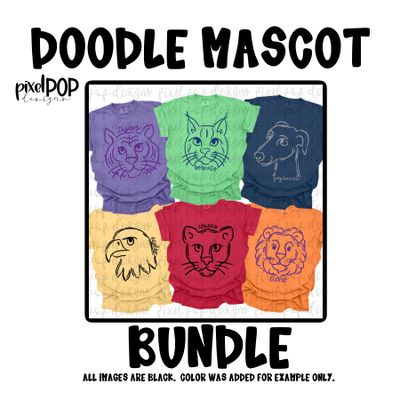 BUNDLE: Hand Drawn Doodle Mascots (140 PNGs)