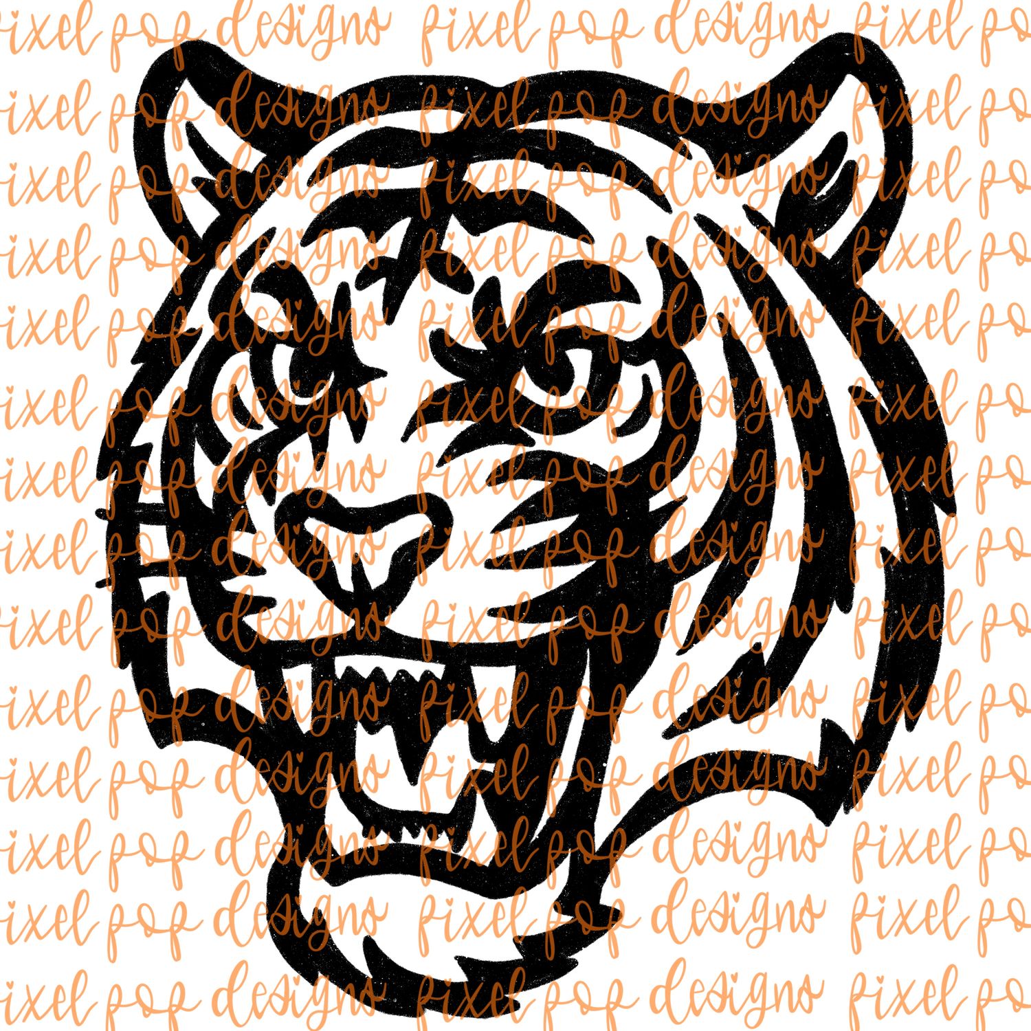 Tiger Fierce Mascot Hand Drawn Style PNG